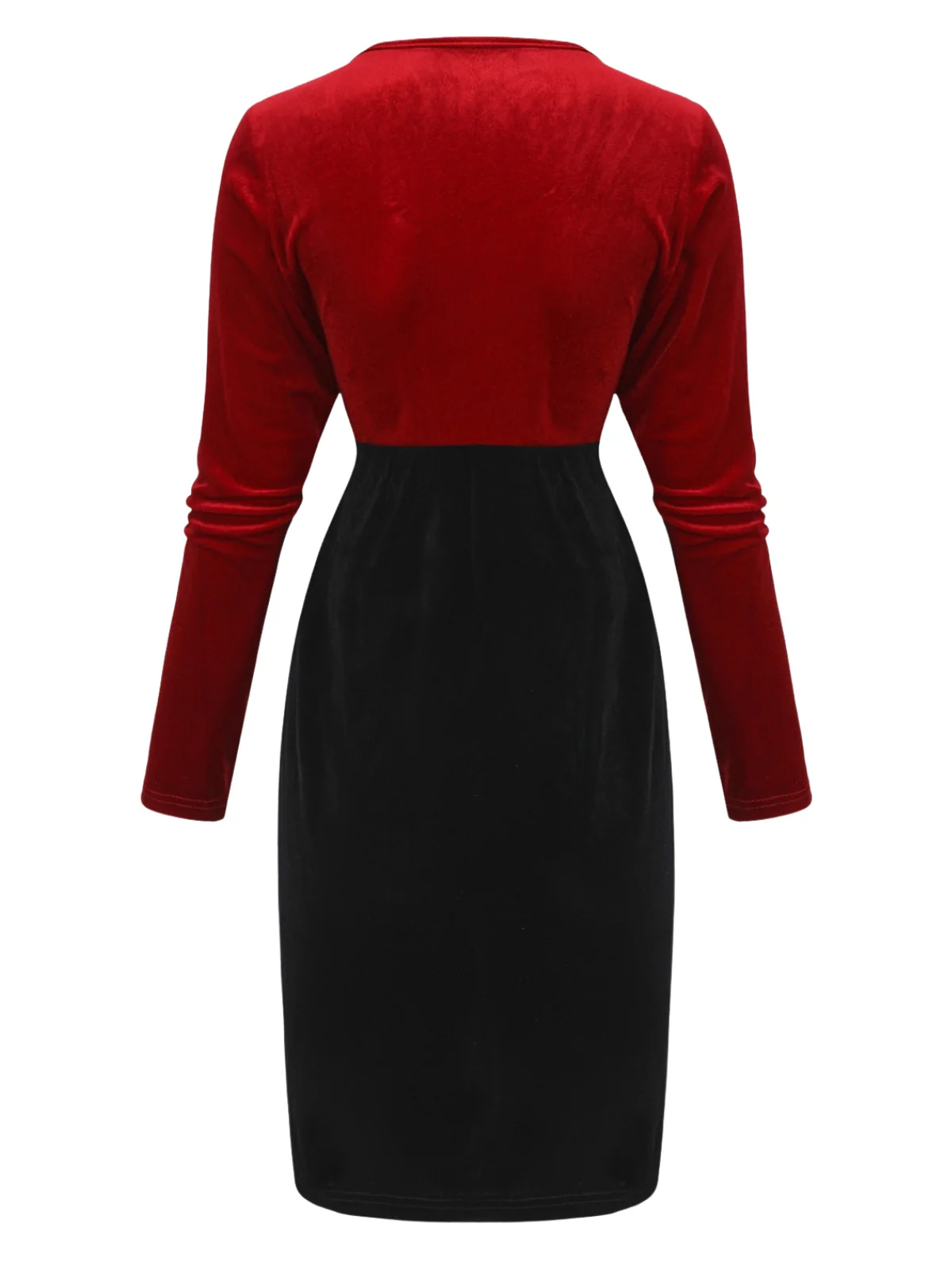 Red & Black 1960s Velvet Twisted V-Neck Bodycon Dress - Image 3