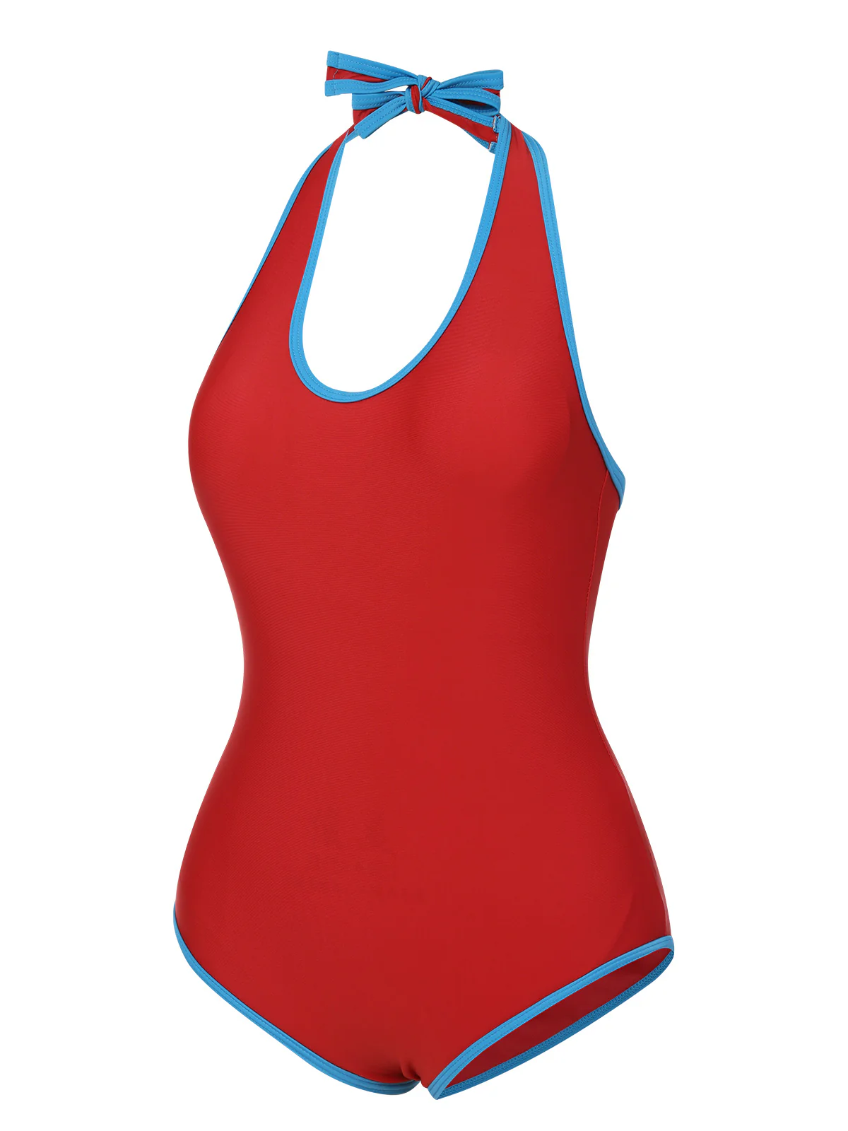 Red & Blue 1930s Solid Patchwork Swimsuit Set - Image 2