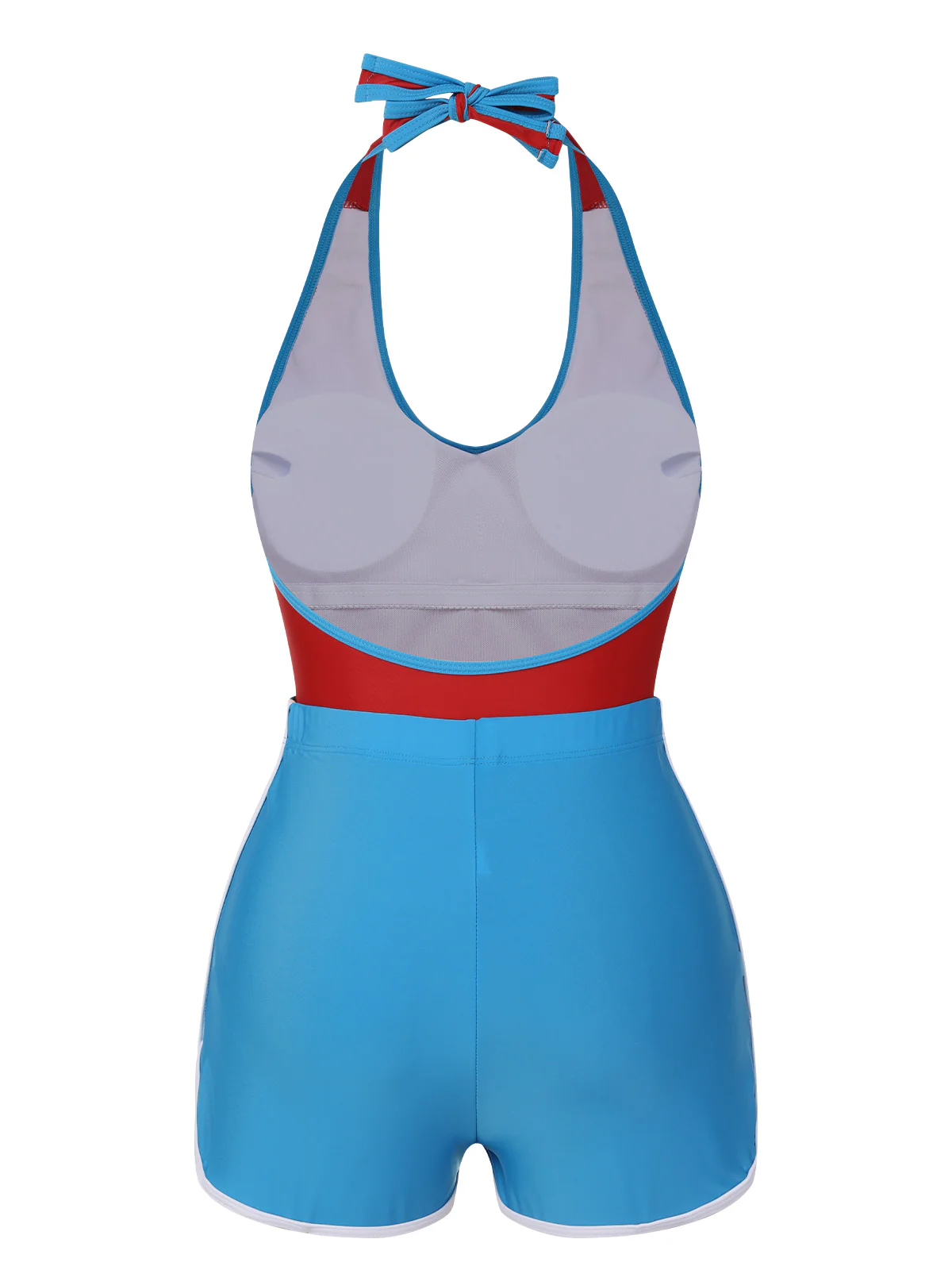 Red & Blue 1930s Solid Patchwork Swimsuit Set - Image 3
