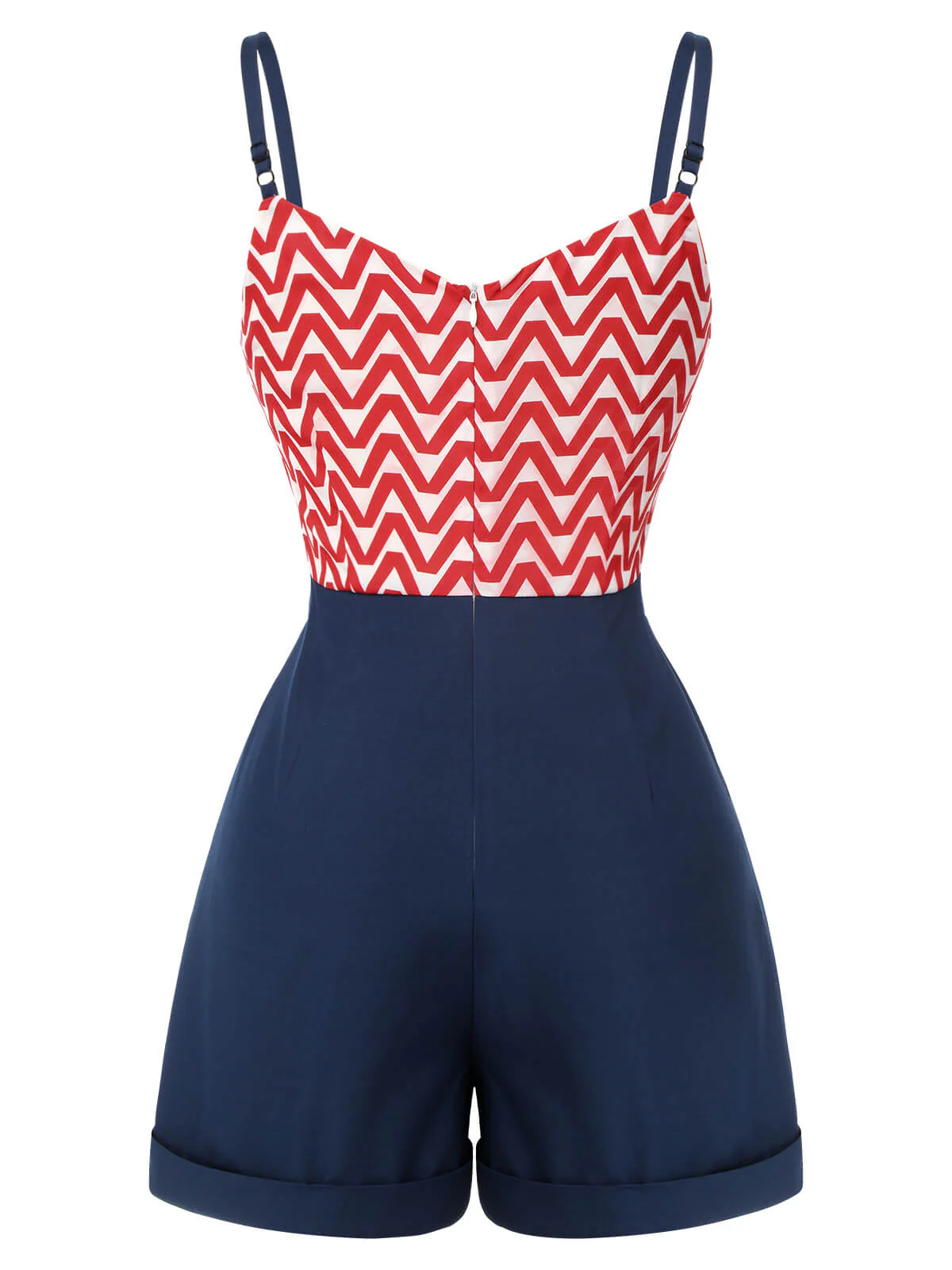 Red & Blue 1950s Chevron Stripe Strap Romper - Image 4