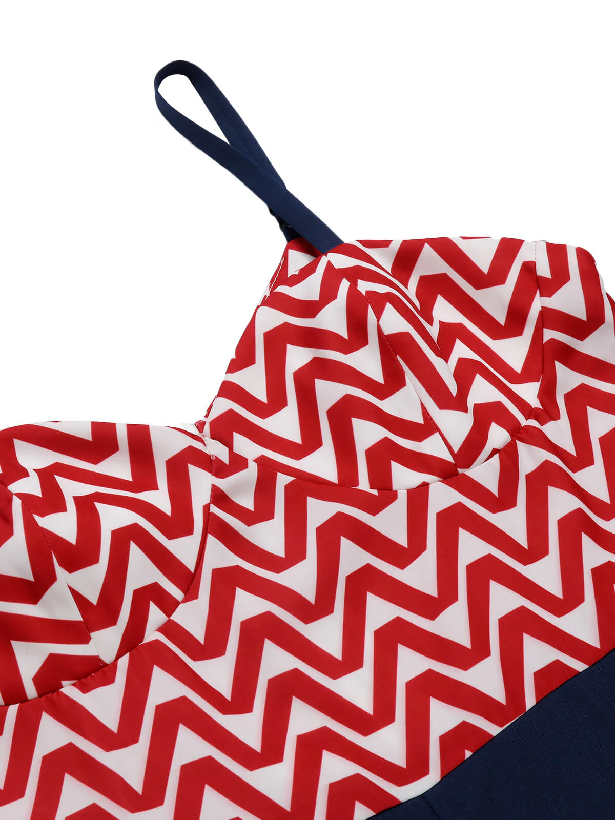 Red & Blue 1950s Chevron Stripe Strap Romper - Image 5