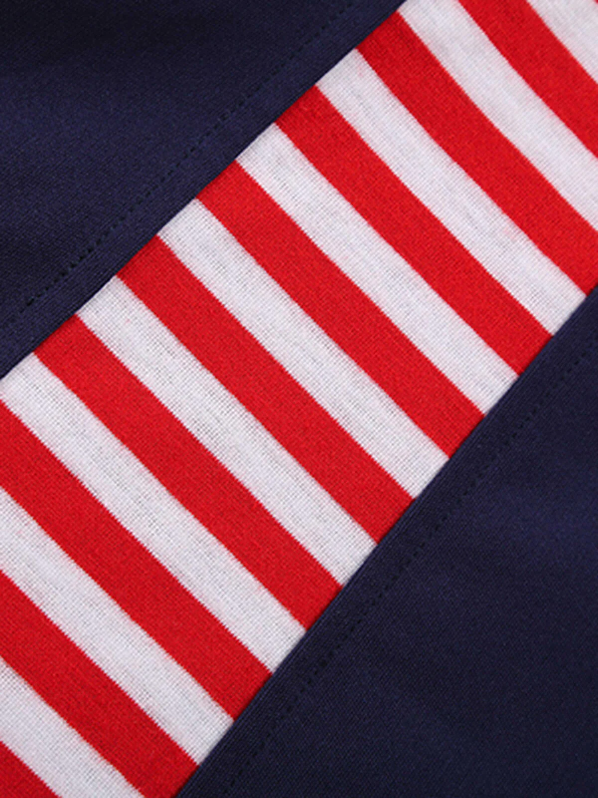 Red & Blue 1970s Stripe Patchwork Swing Dress - Image 4