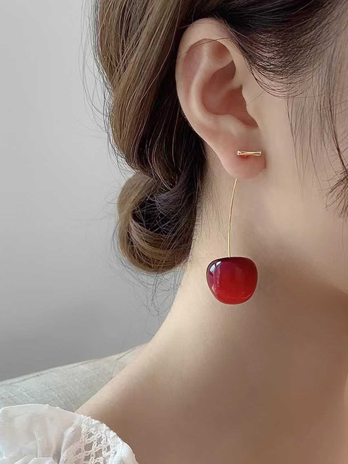 Red Cherry Drop Earrings - Image 2