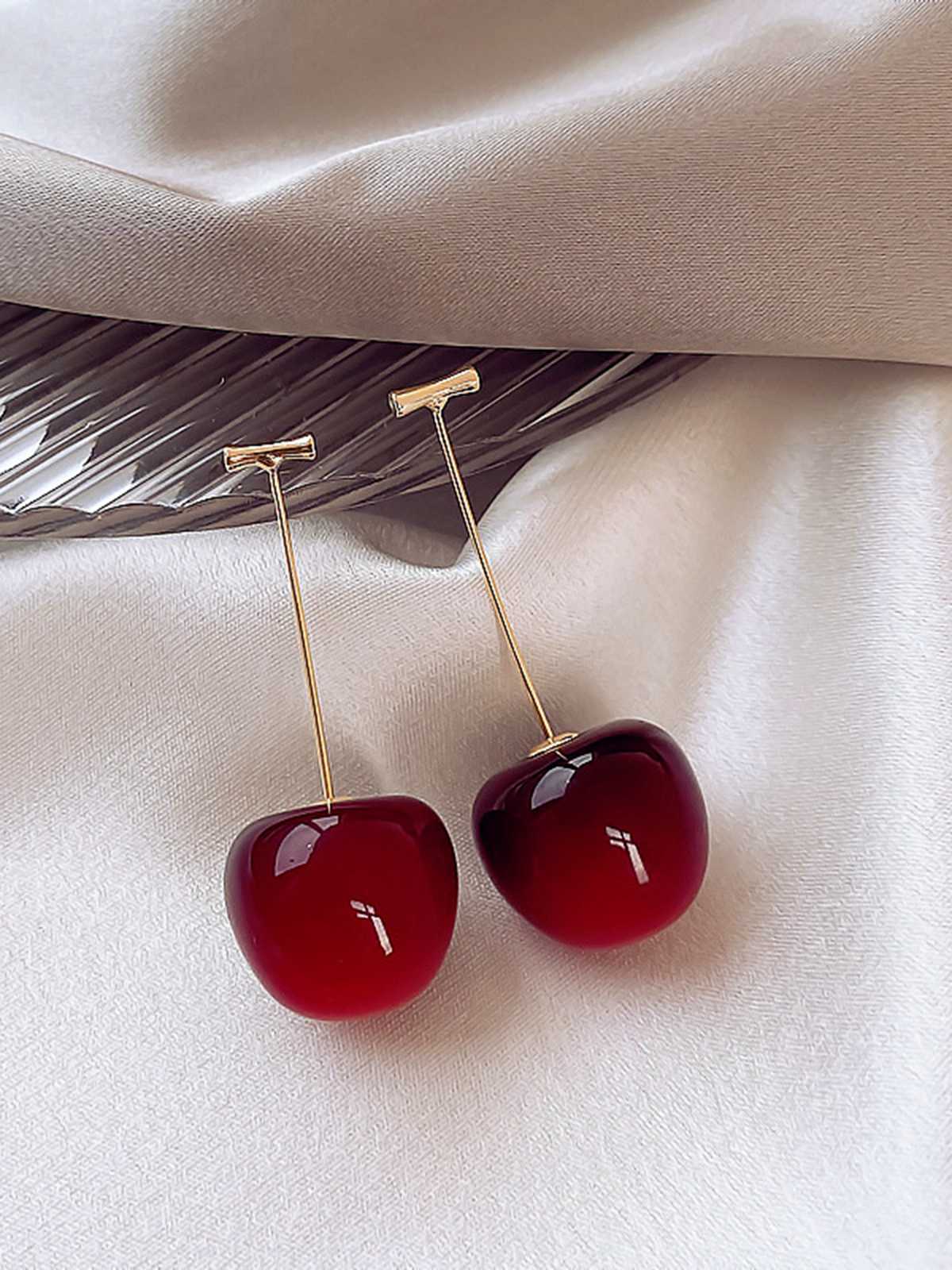 Red Cherry Drop Earrings - Image 3