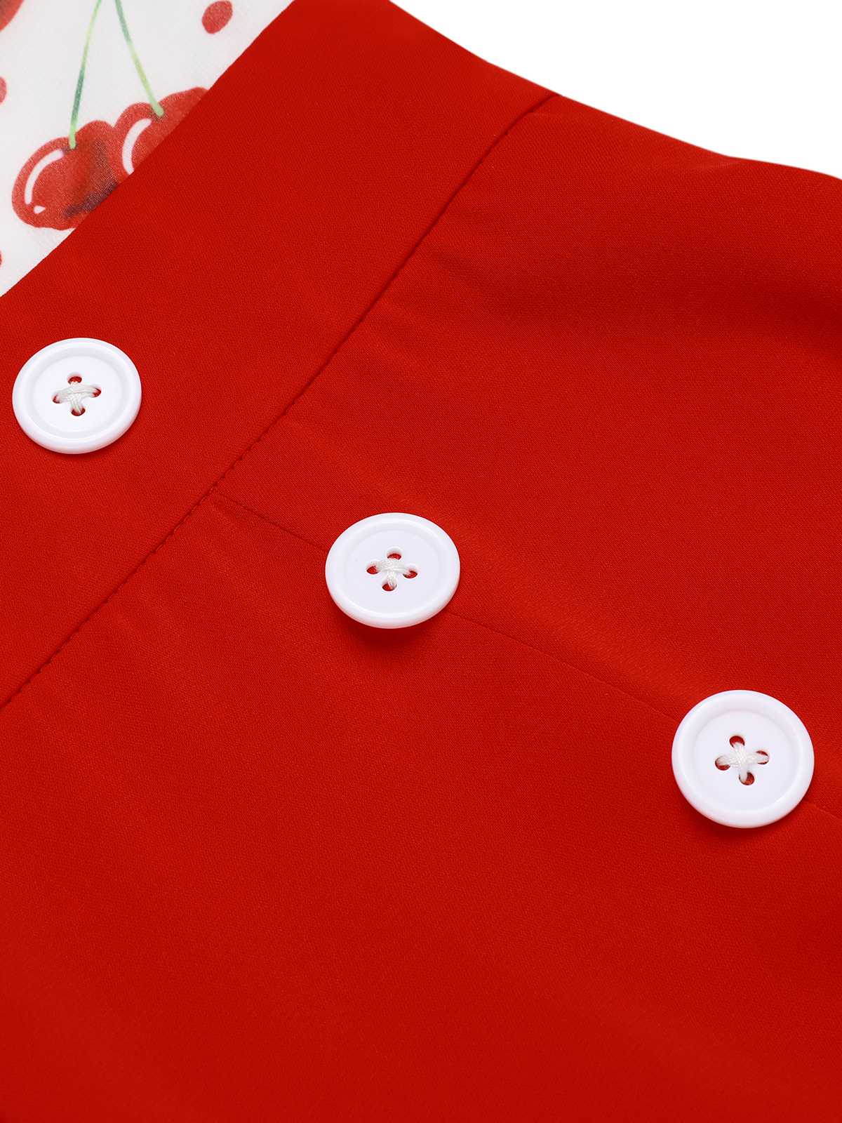Red 1950s Cherry V-Neck Halter Lace-Up Romper - Image 6