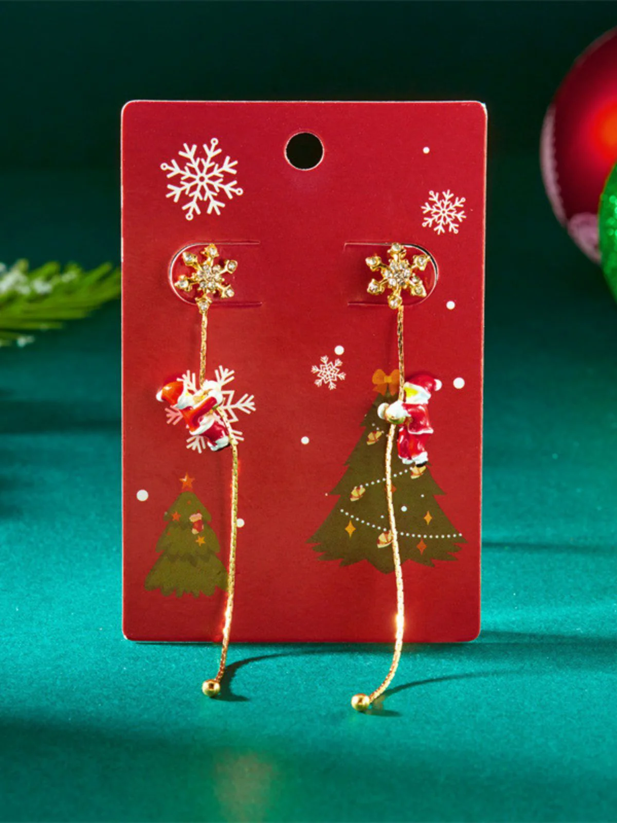 Red Christmas Santa Claus Long Drop Earrings - Image 10