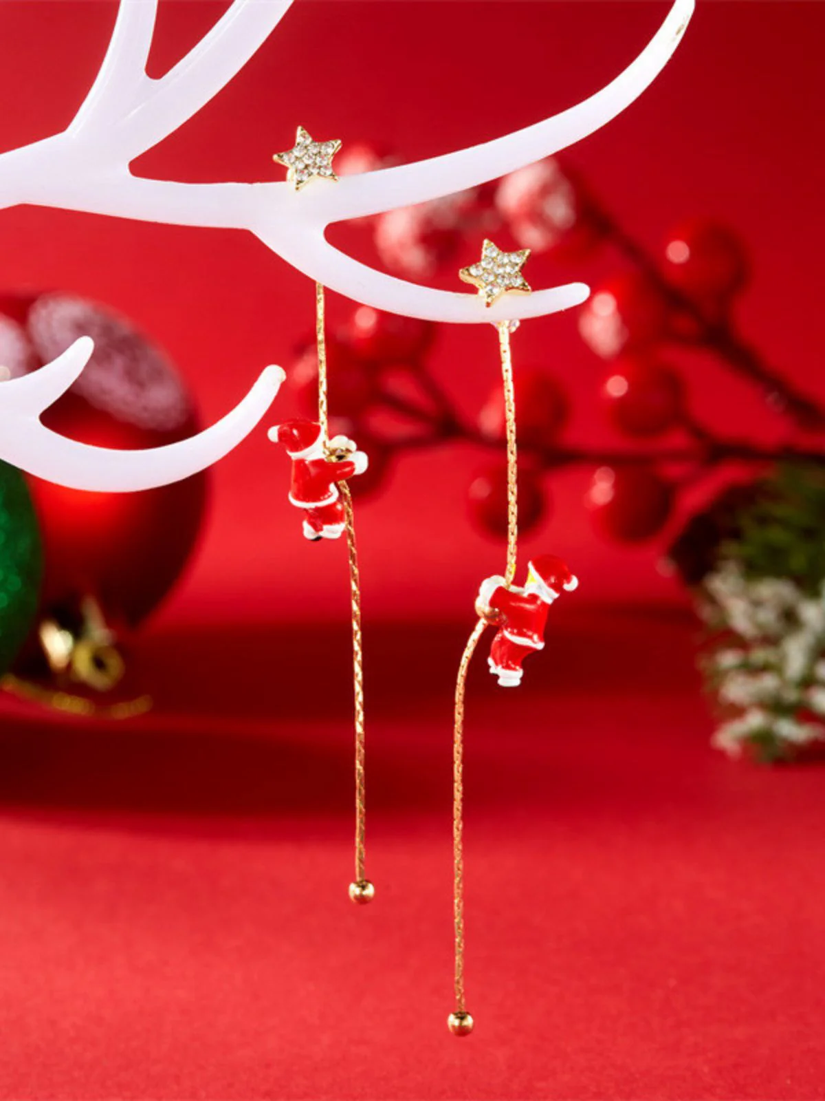 Red Christmas Santa Claus Long Drop Earrings - Image 11