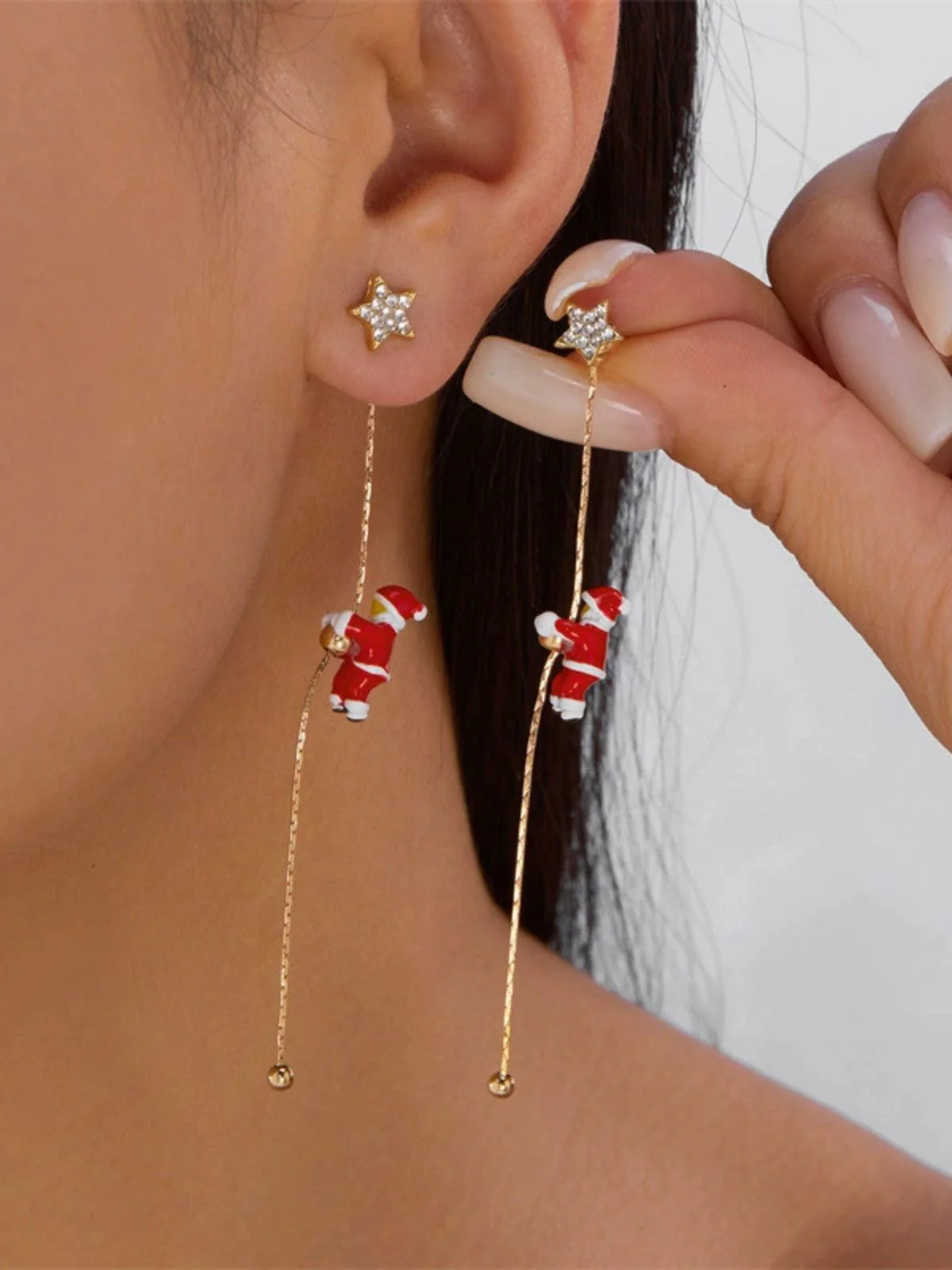 Red Christmas Santa Claus Long Drop Earrings - Image 12