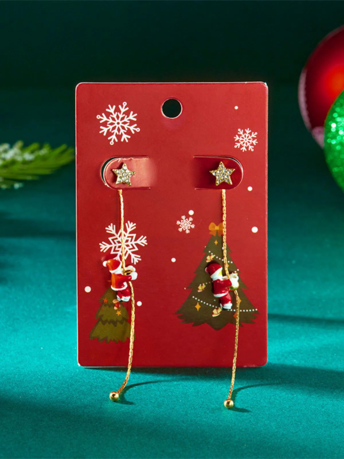 Red Christmas Santa Claus Long Drop Earrings - Image 13