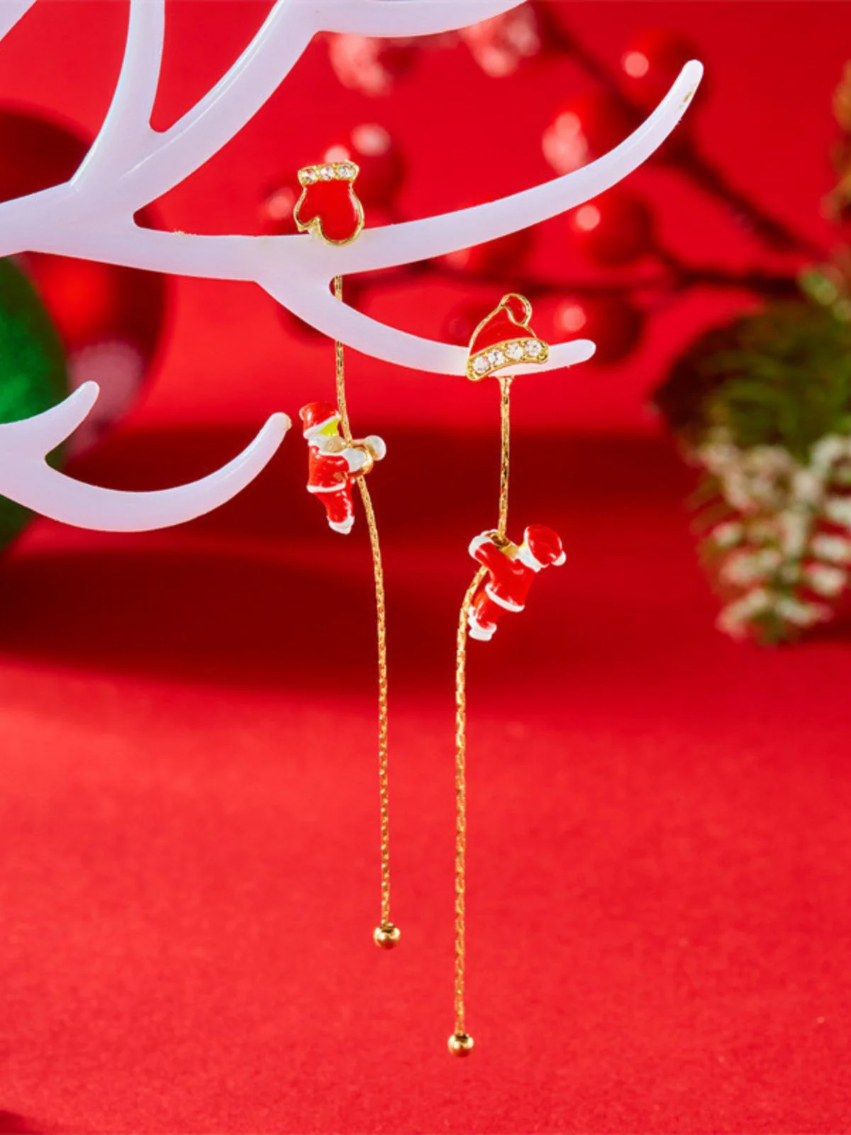Red Christmas Santa Claus Long Drop Earrings - Image 2