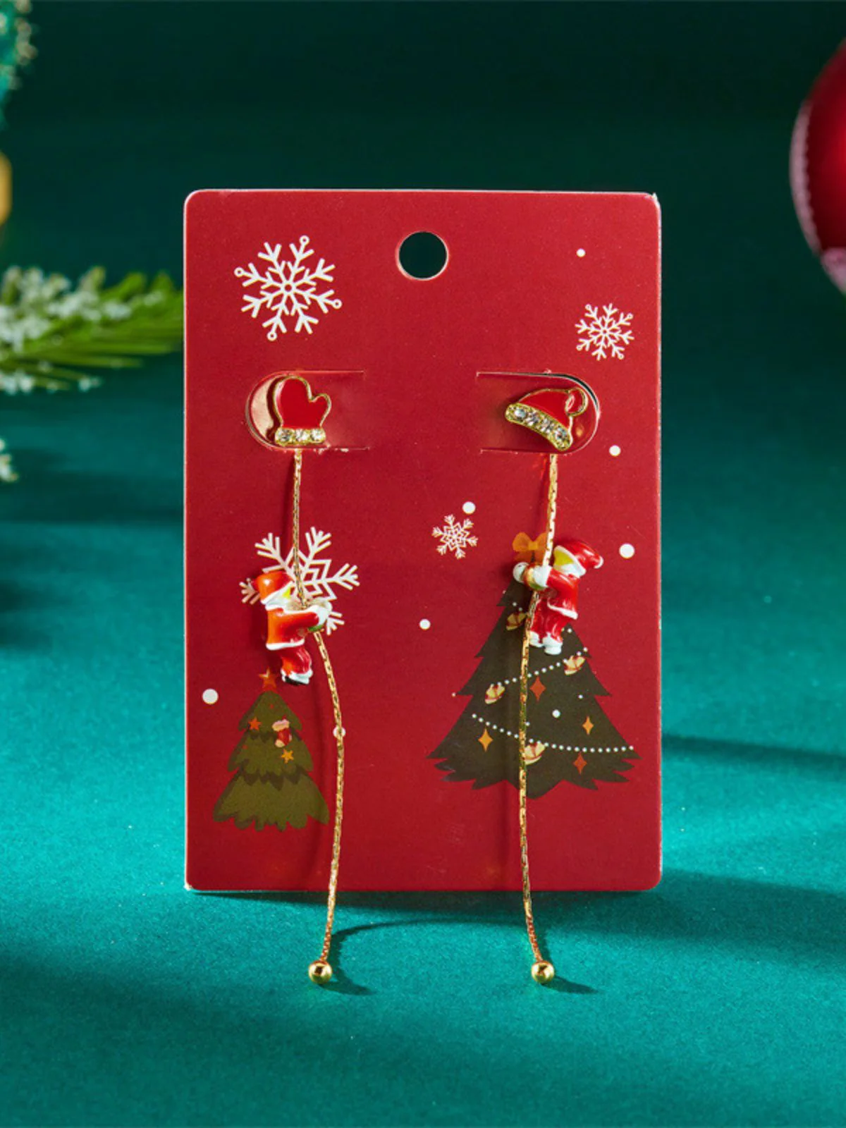 Red Christmas Santa Claus Long Drop Earrings - Image 4