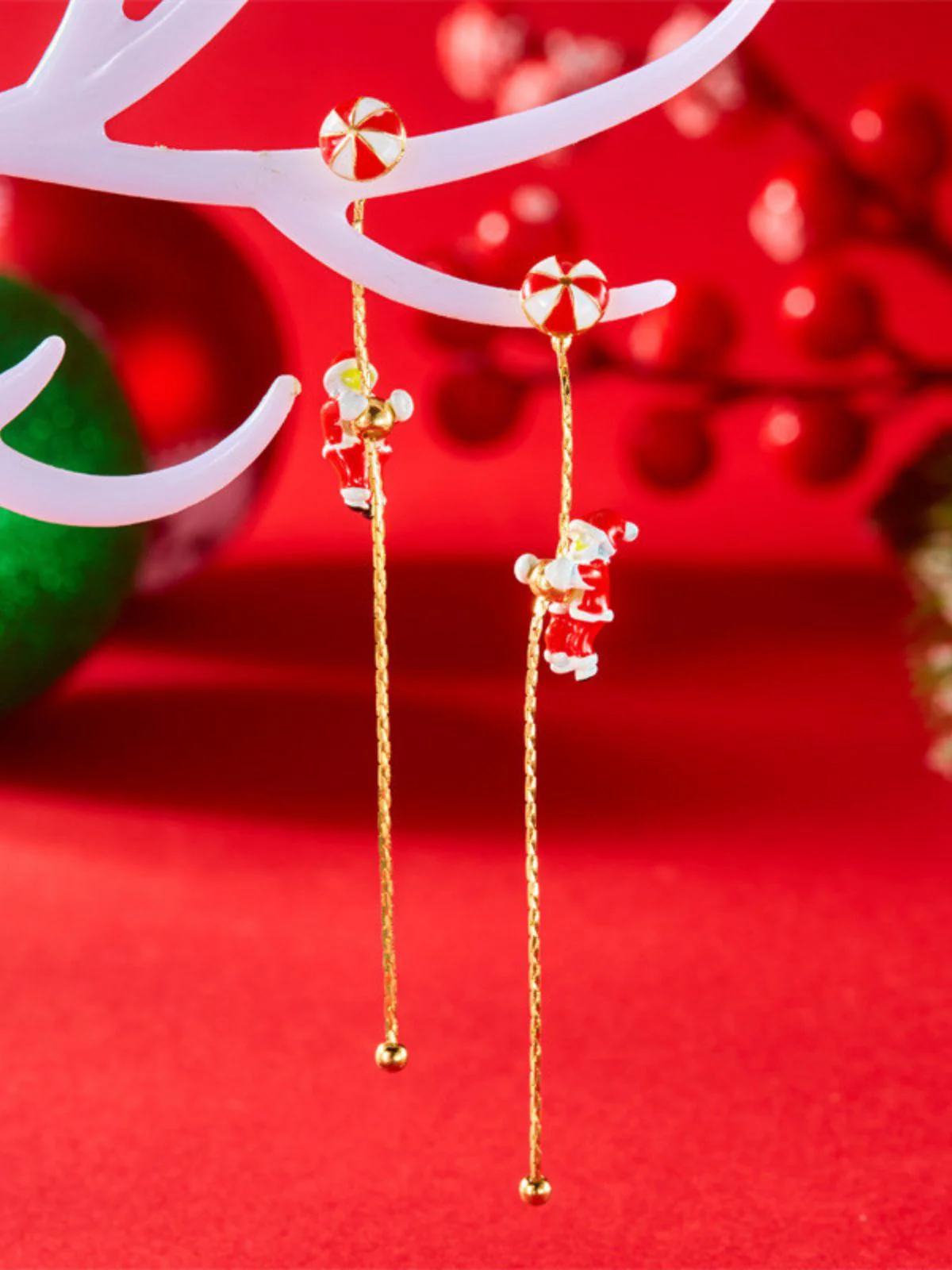 Red Christmas Santa Claus Long Drop Earrings - Image 5
