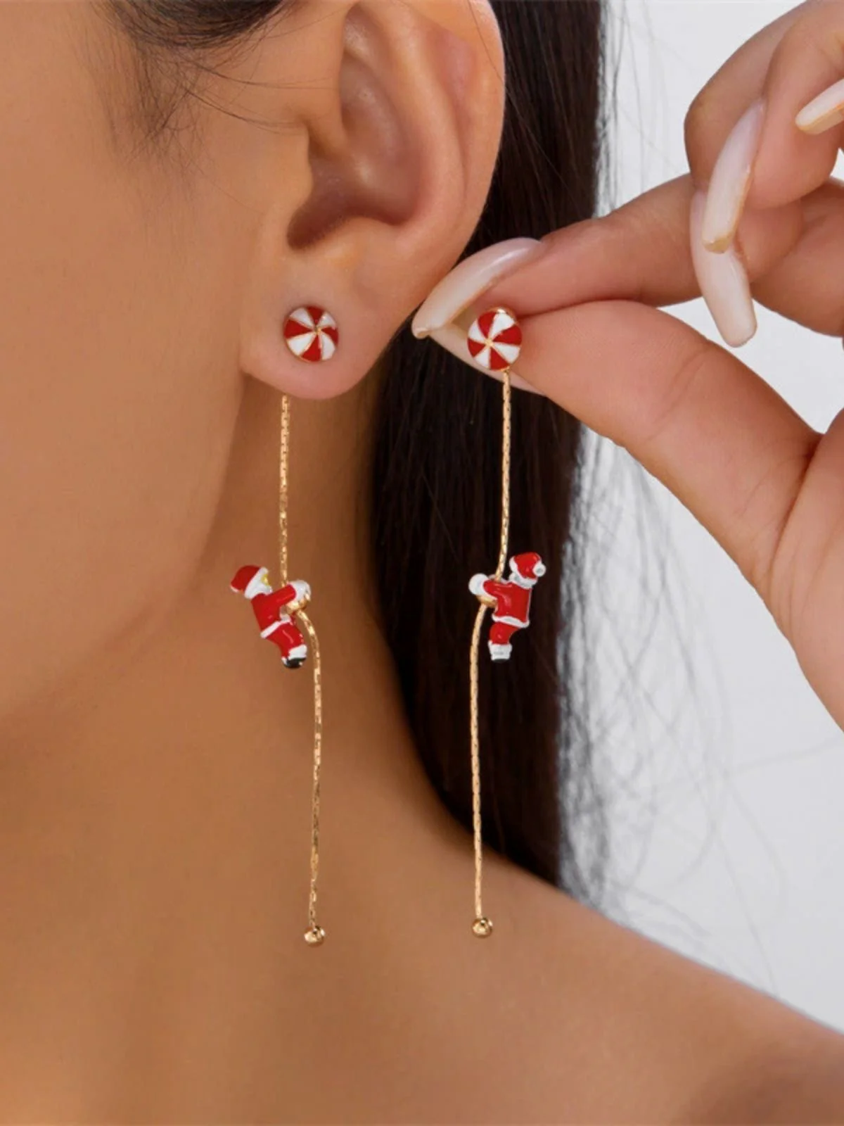 Red Christmas Santa Claus Long Drop Earrings - Image 6