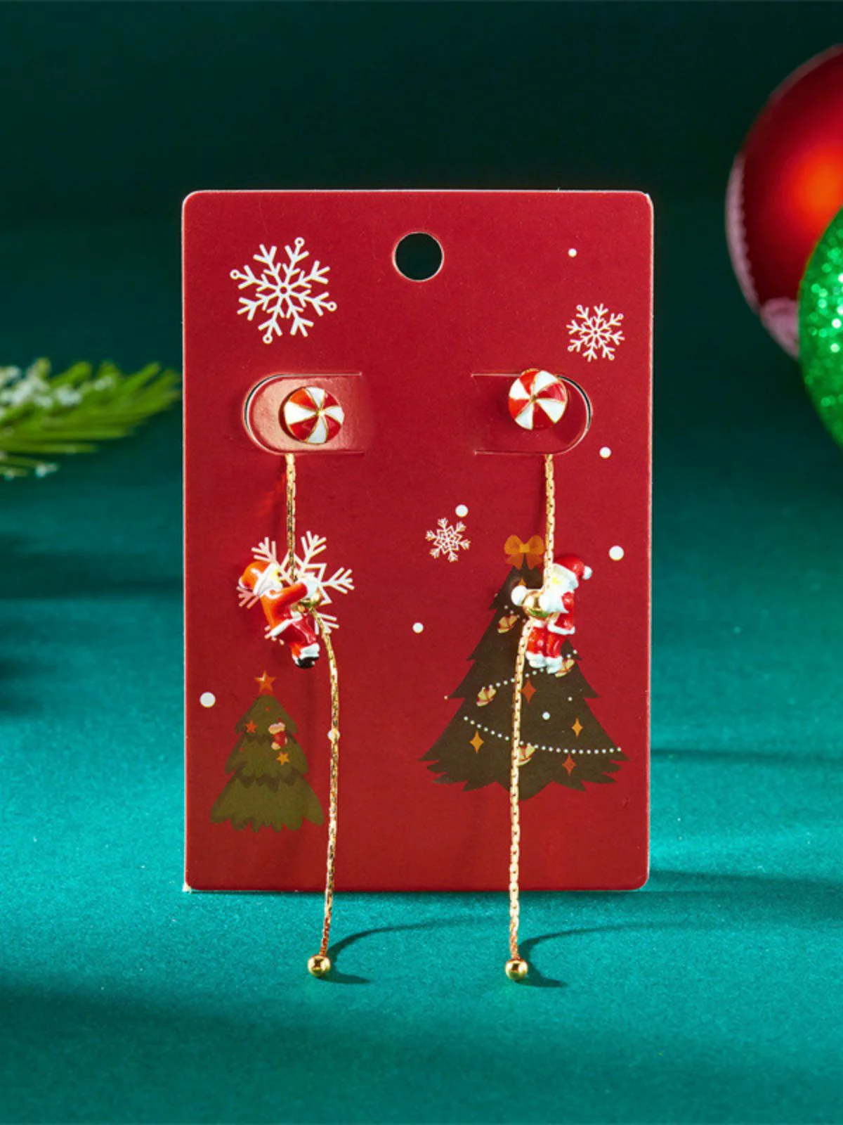 Red Christmas Santa Claus Long Drop Earrings - Image 7
