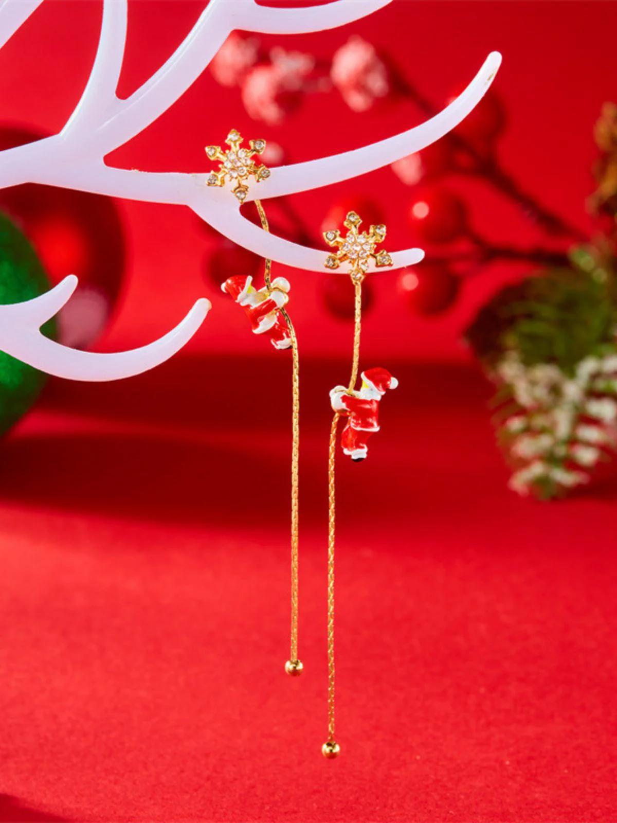 Red Christmas Santa Claus Long Drop Earrings - Image 8