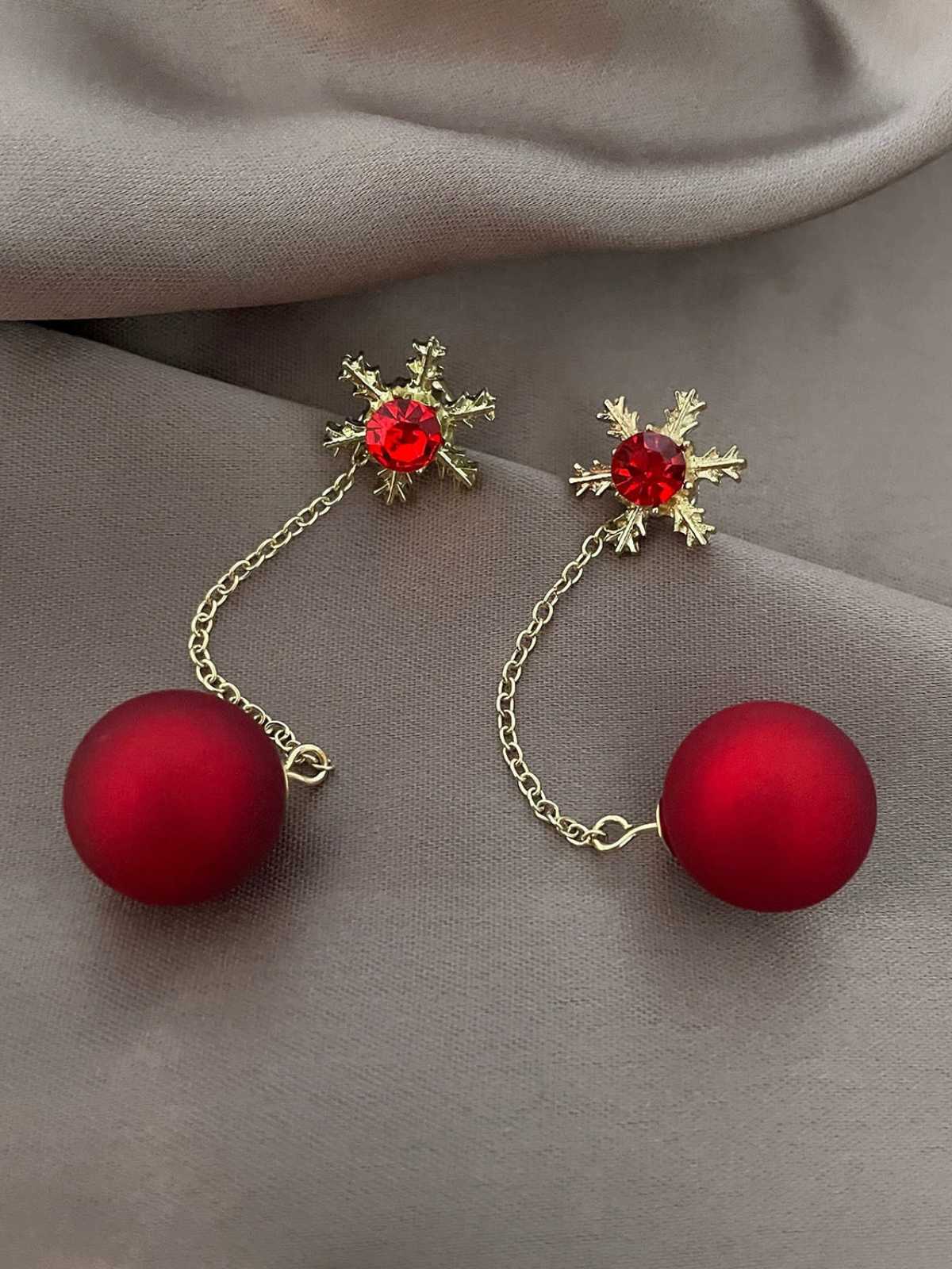 Red Christmas Snowflakes & Balls Earrings - Image 2