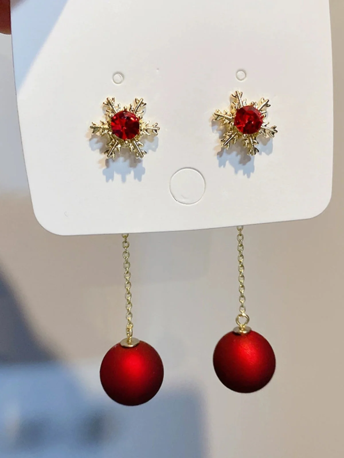Red Christmas Snowflakes & Balls Earrings - Image 3