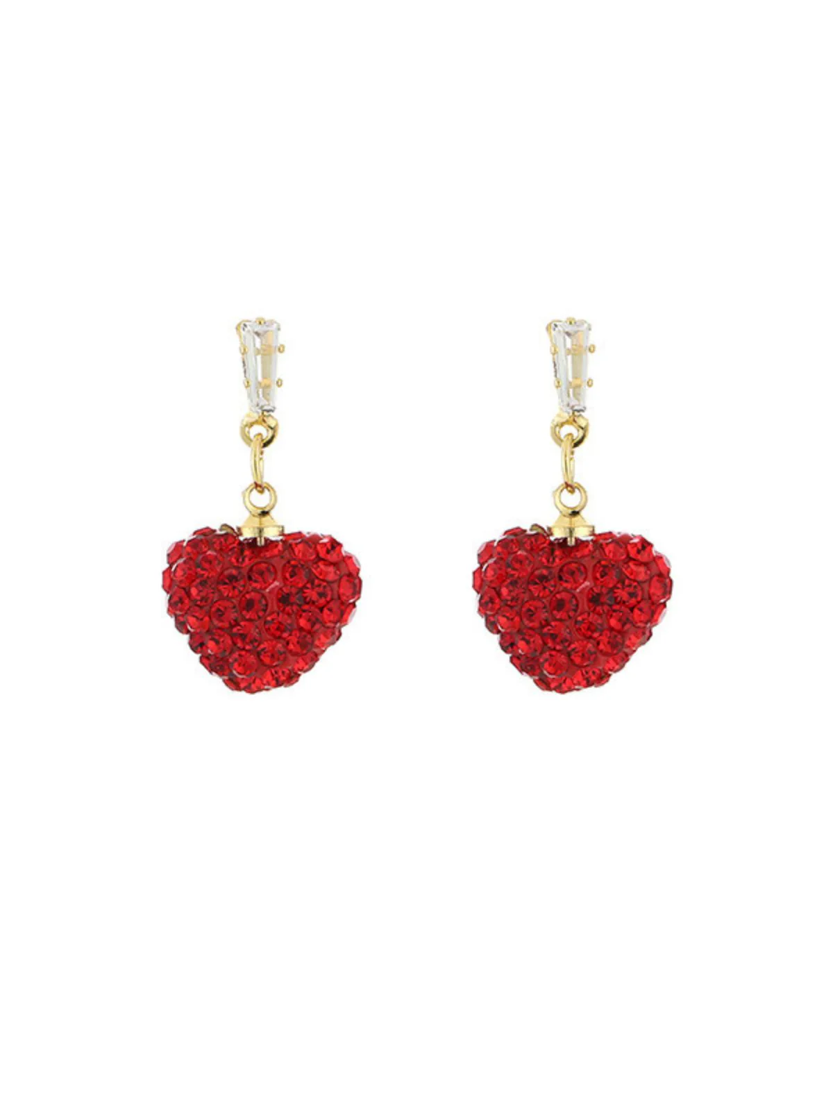 Red Crystal Heart Drop Earrings - Image 3