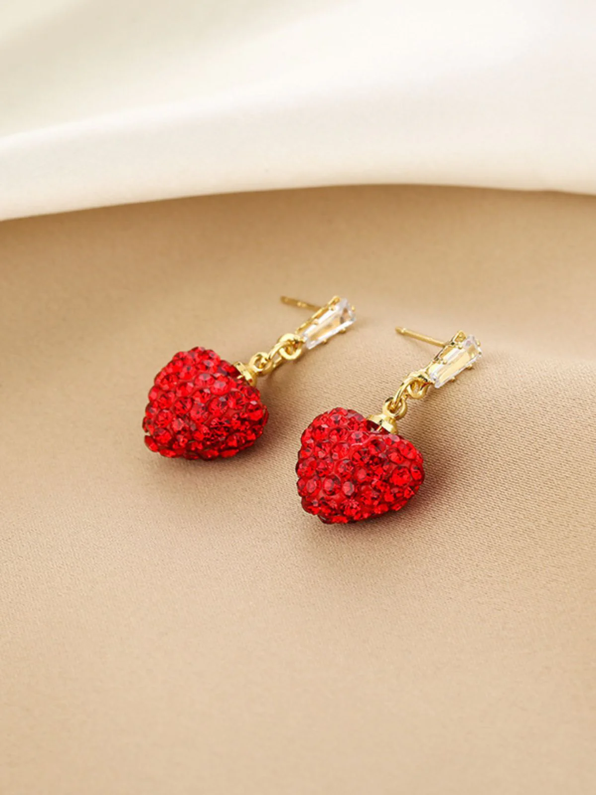 Red Crystal Heart Drop Earrings - Image 4