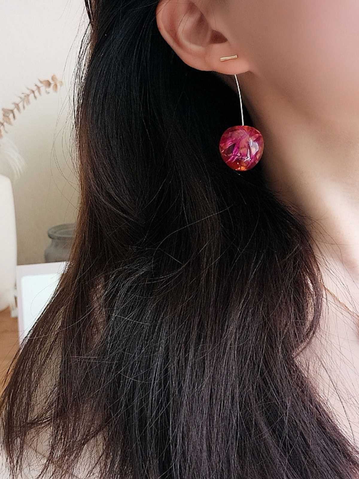 Red Dried Flower Cherry Drop Earrings - Image 2