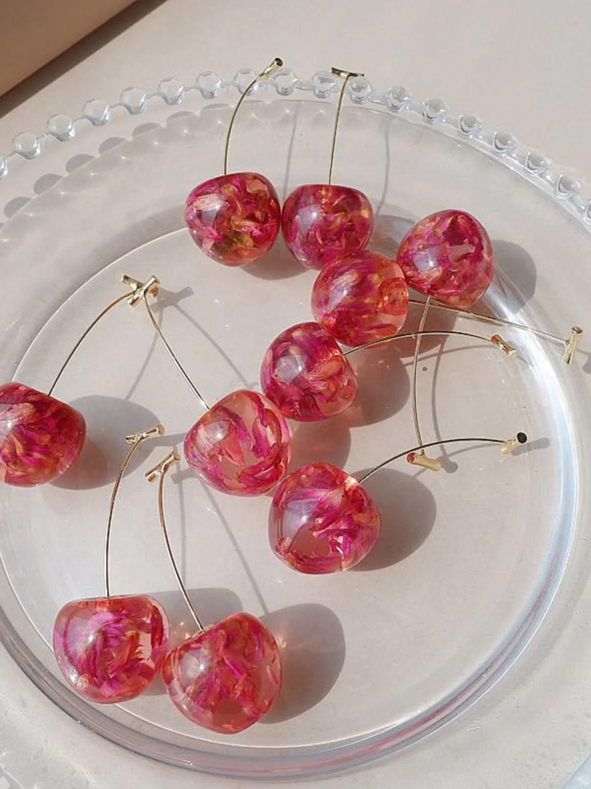 Red Dried Flower Cherry Drop Earrings - Image 3