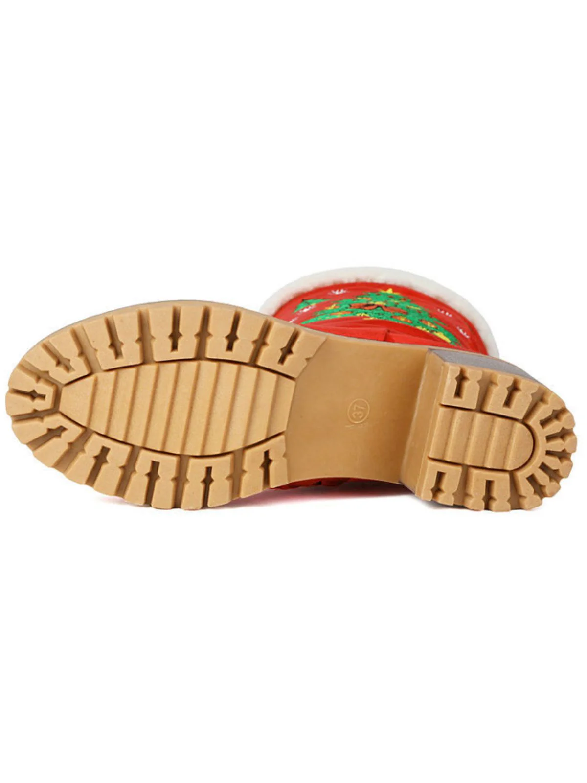 Red Embroidered Christmas Tree Fuzzy Snow Boots - Image 3