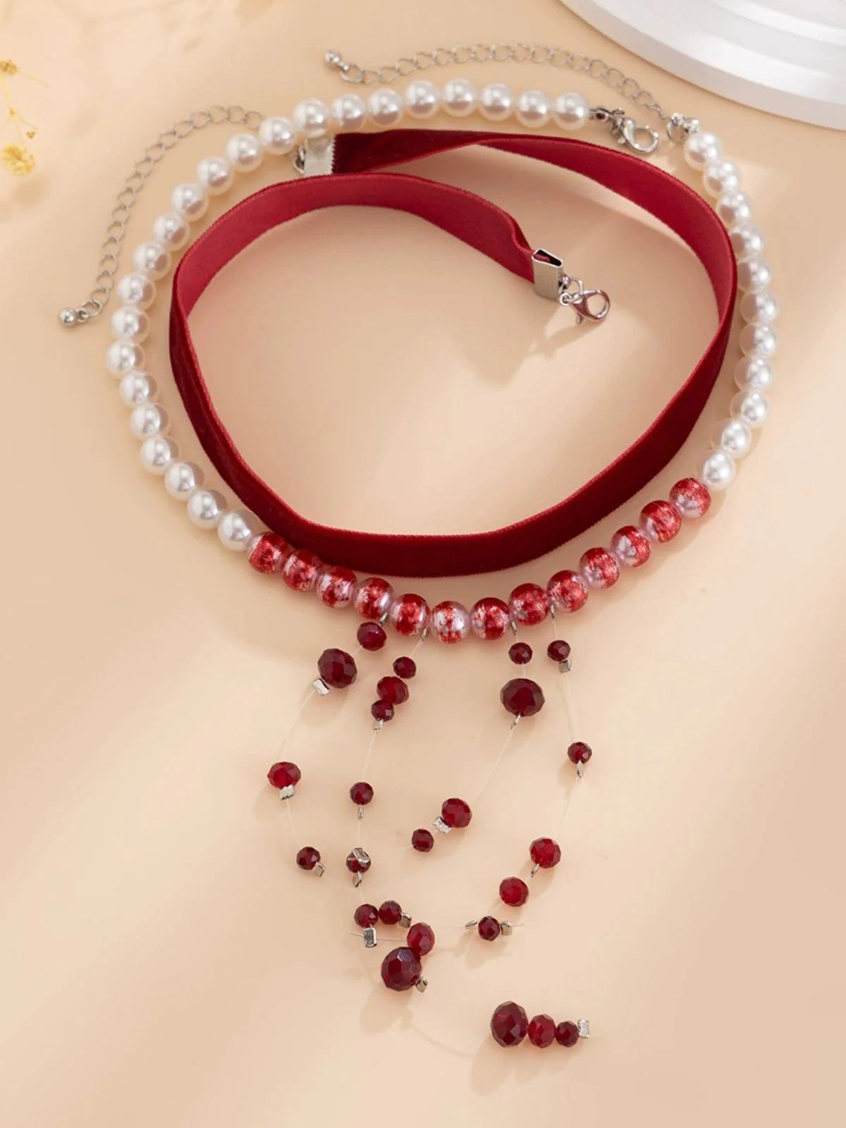 Red Gothic Vampire Velvet Choker Necklace - Image 5