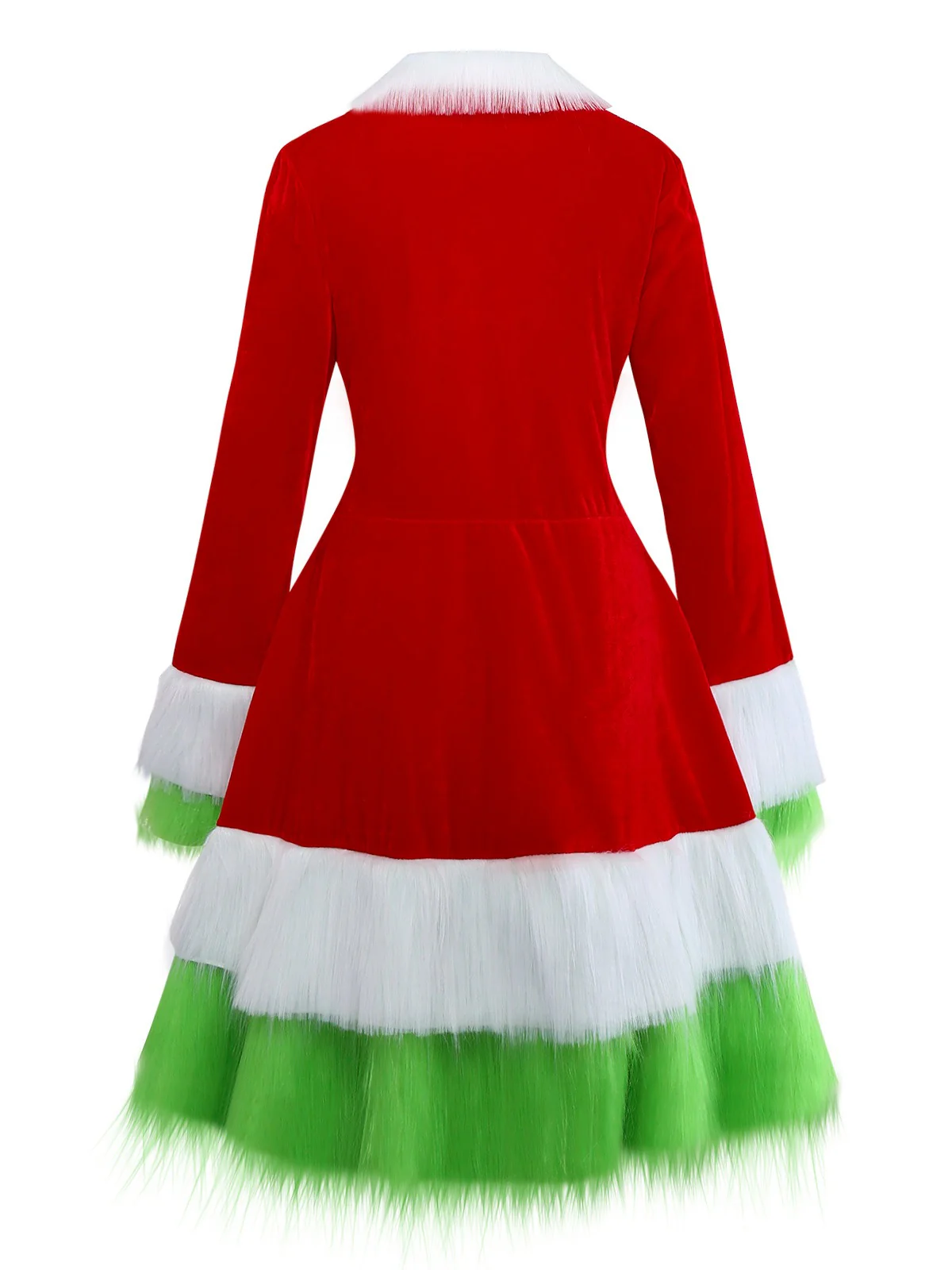 Red & Green 1940s Christmas Grinch Fur Trimmed Dress - Image 3