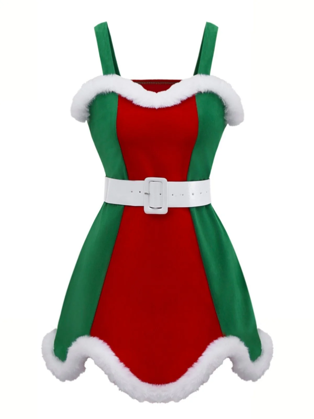 Red & Green 1960s Christmas Plush Trim Dress Set - Image 3