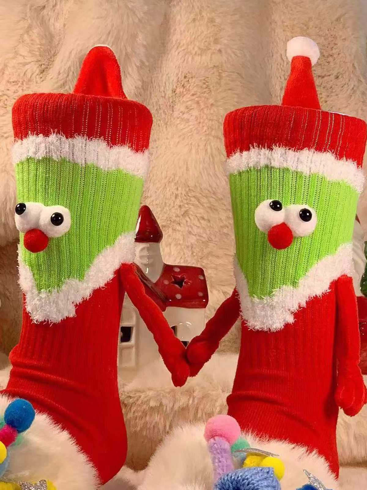 Red & Green Christmas Holding Hands Socks - Image 2