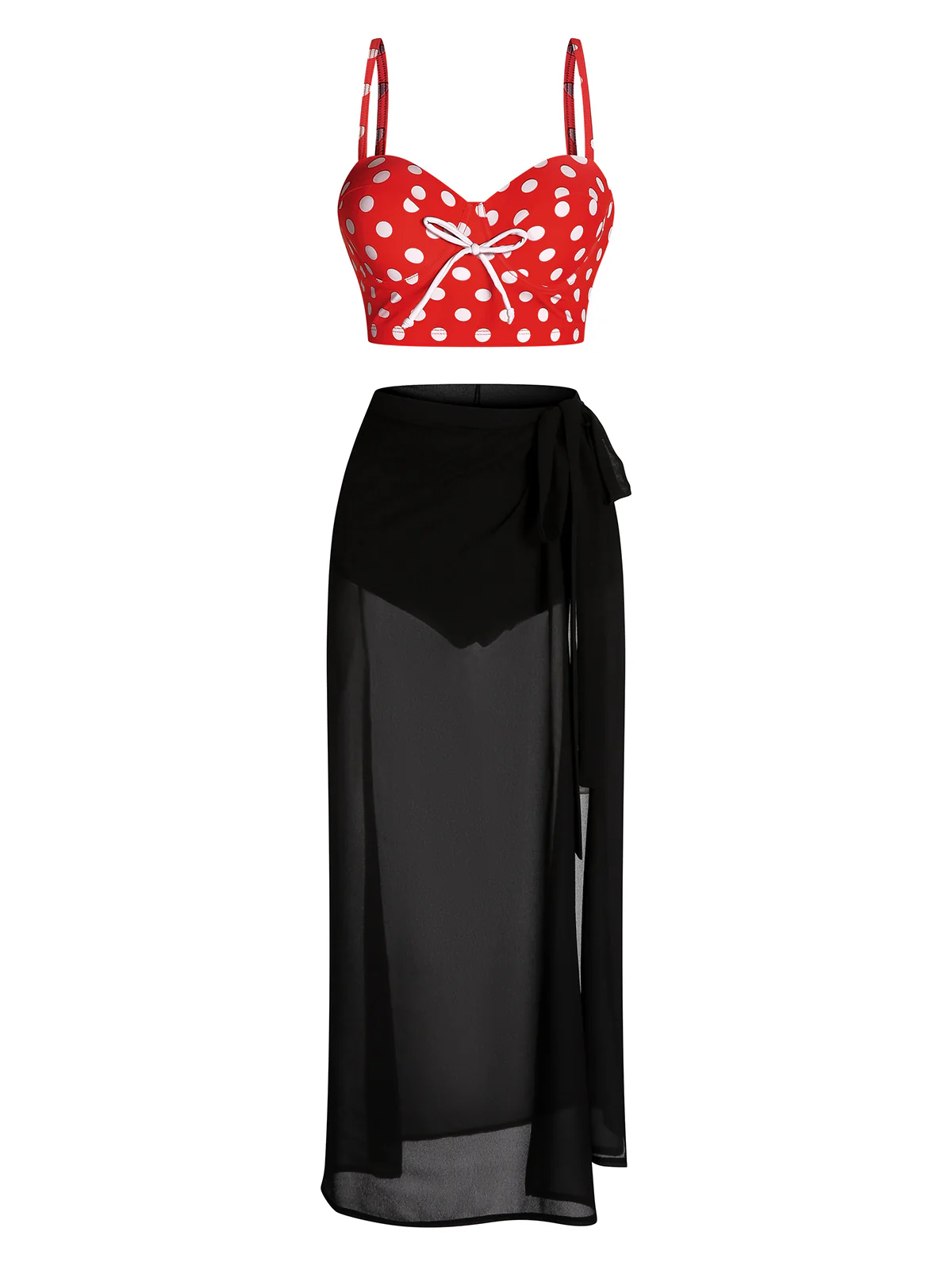 [Pre-Sale] Red 1950s Strap Polka Dot Bikini Set - Image 2