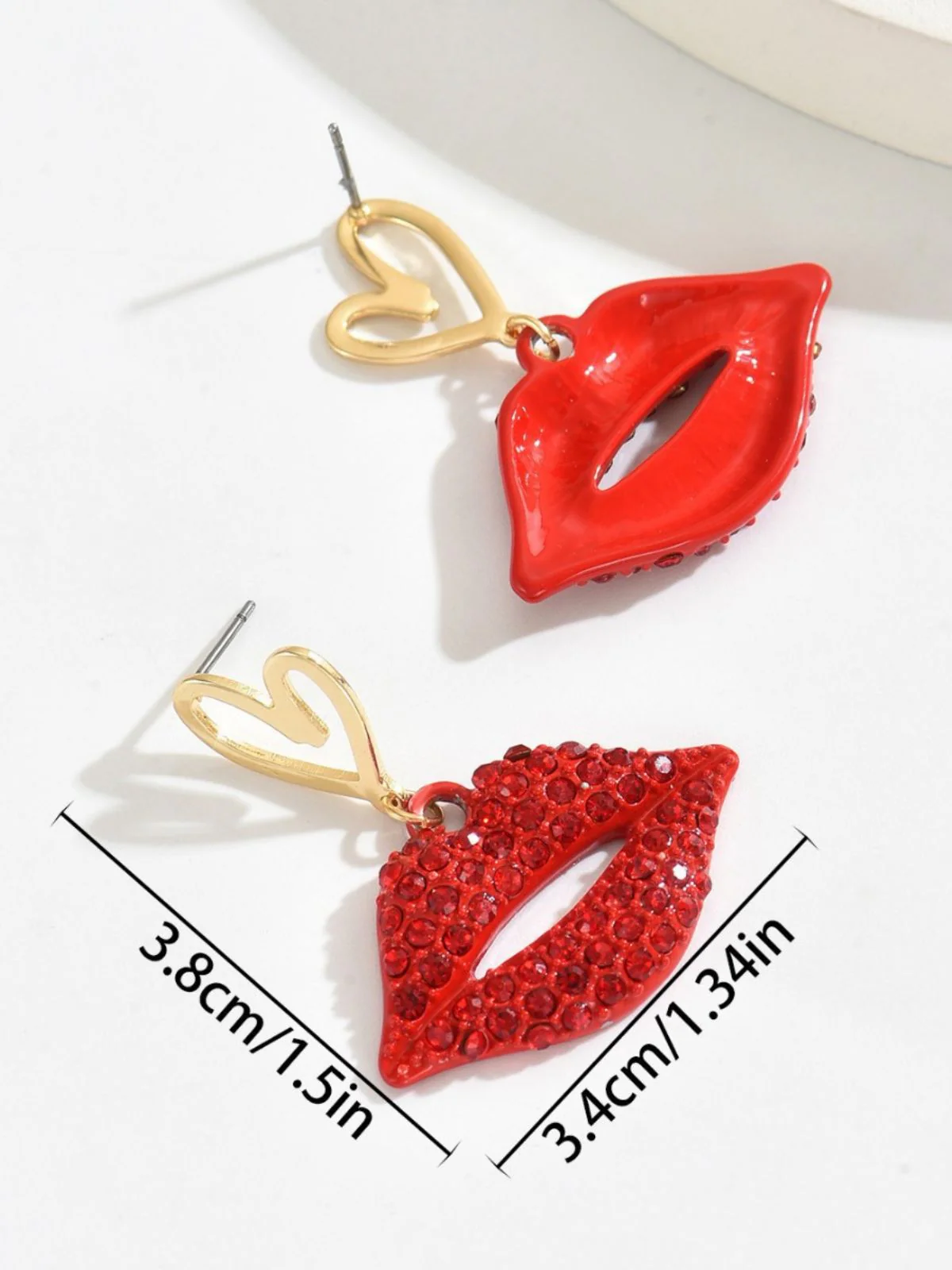 Red Lip Rhinestones Heart Alloy Pendant Earrings - Image 2