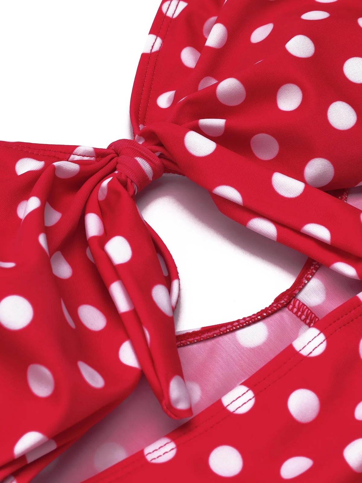Red 1940s Polka Dot Strap One-Piece Swimsuit - Image 5
