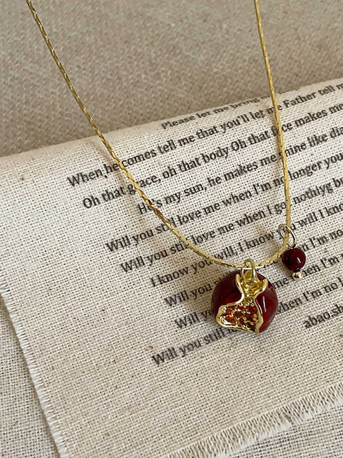 Red Pomegranate Pendant Necklace - Image 3