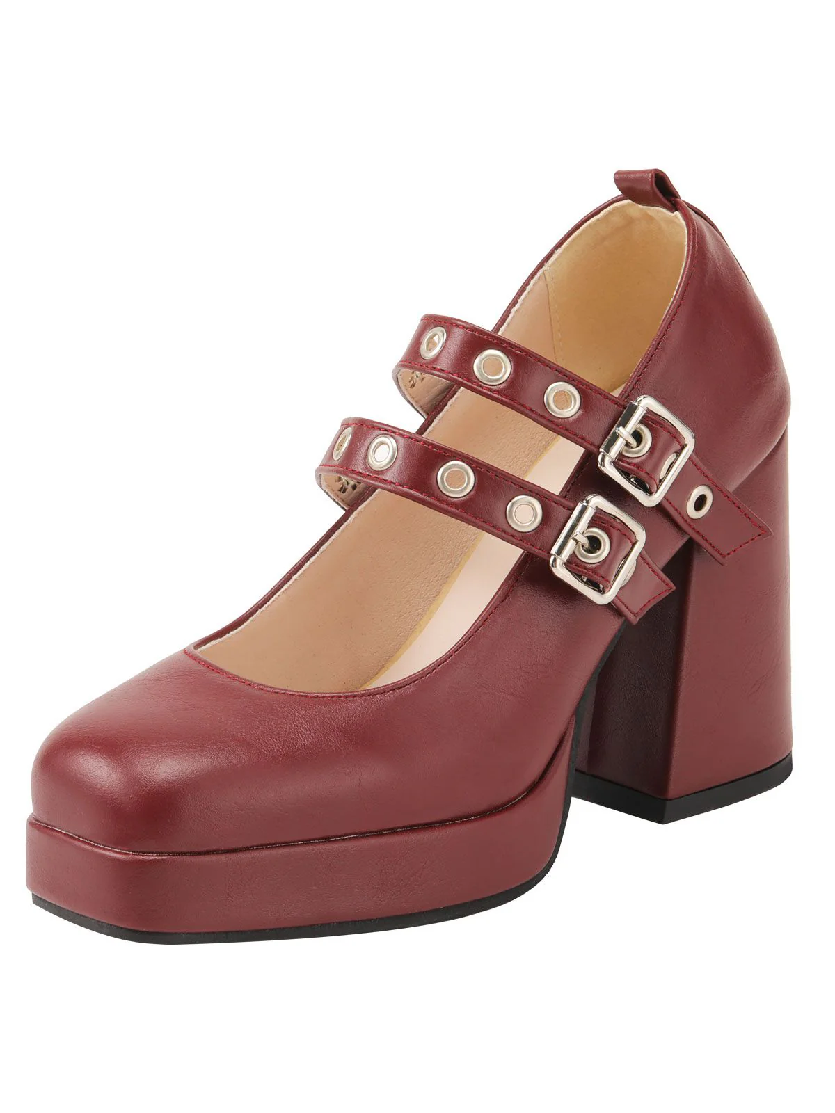 Red Retro Buckle High Heels - Image 2