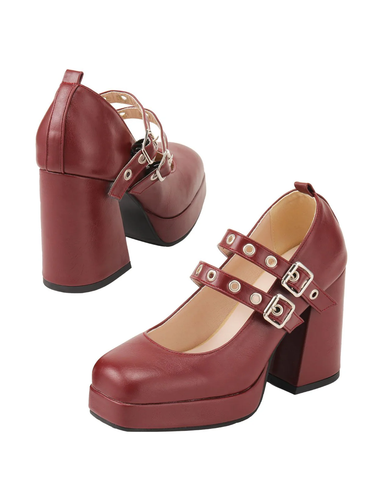 Red Retro Buckle High Heels - Image 3