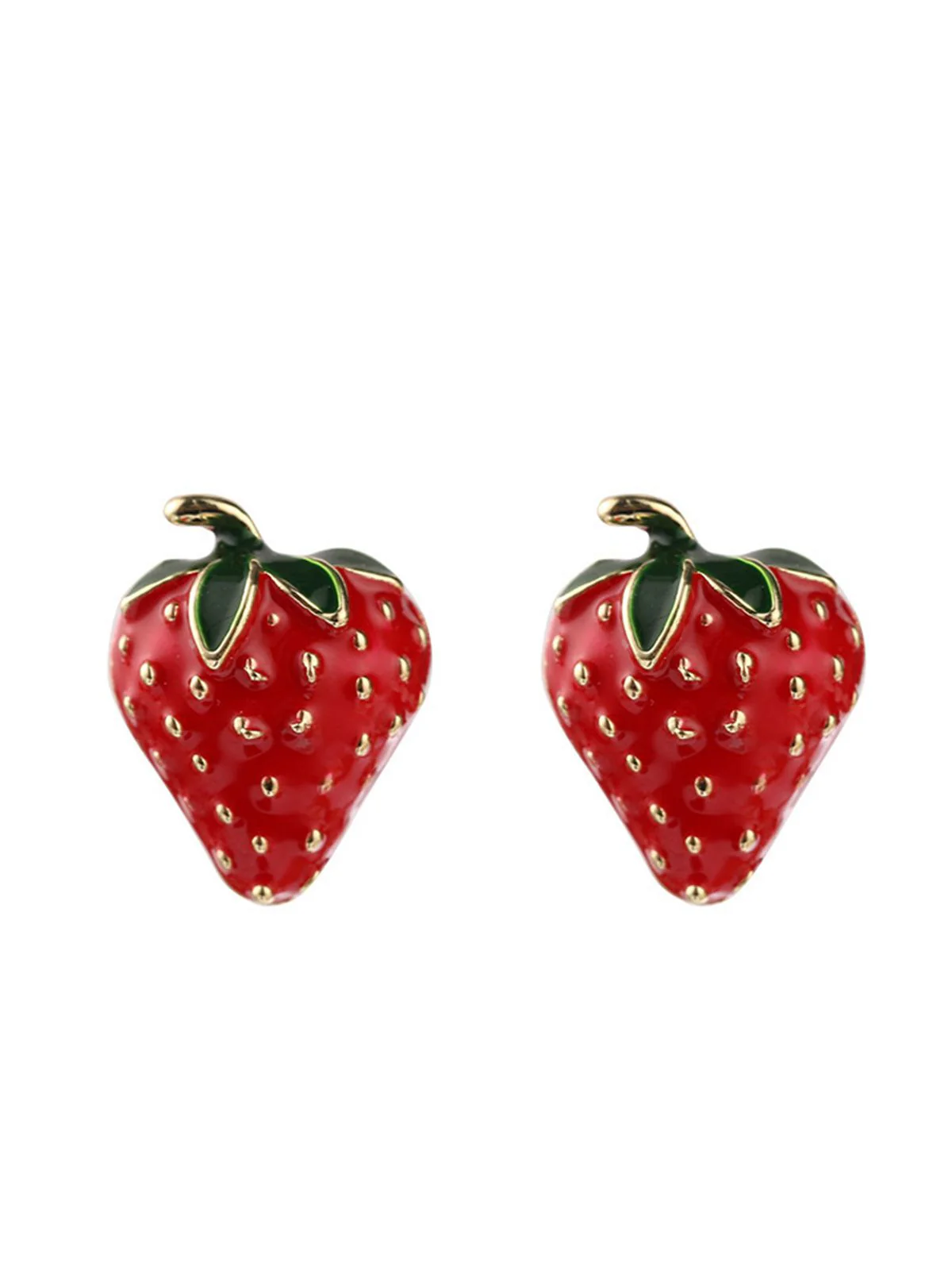 Red Strawberry Gold Accents Earrings - Image 2