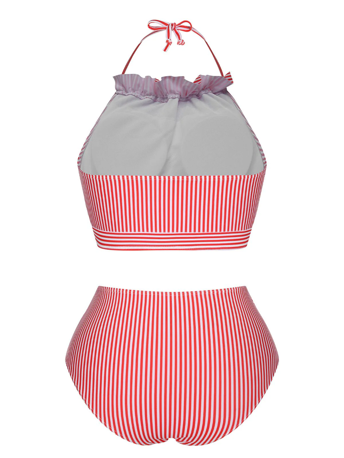Red & White 1930s Striped Knot Halter Swimsuit - Image 3