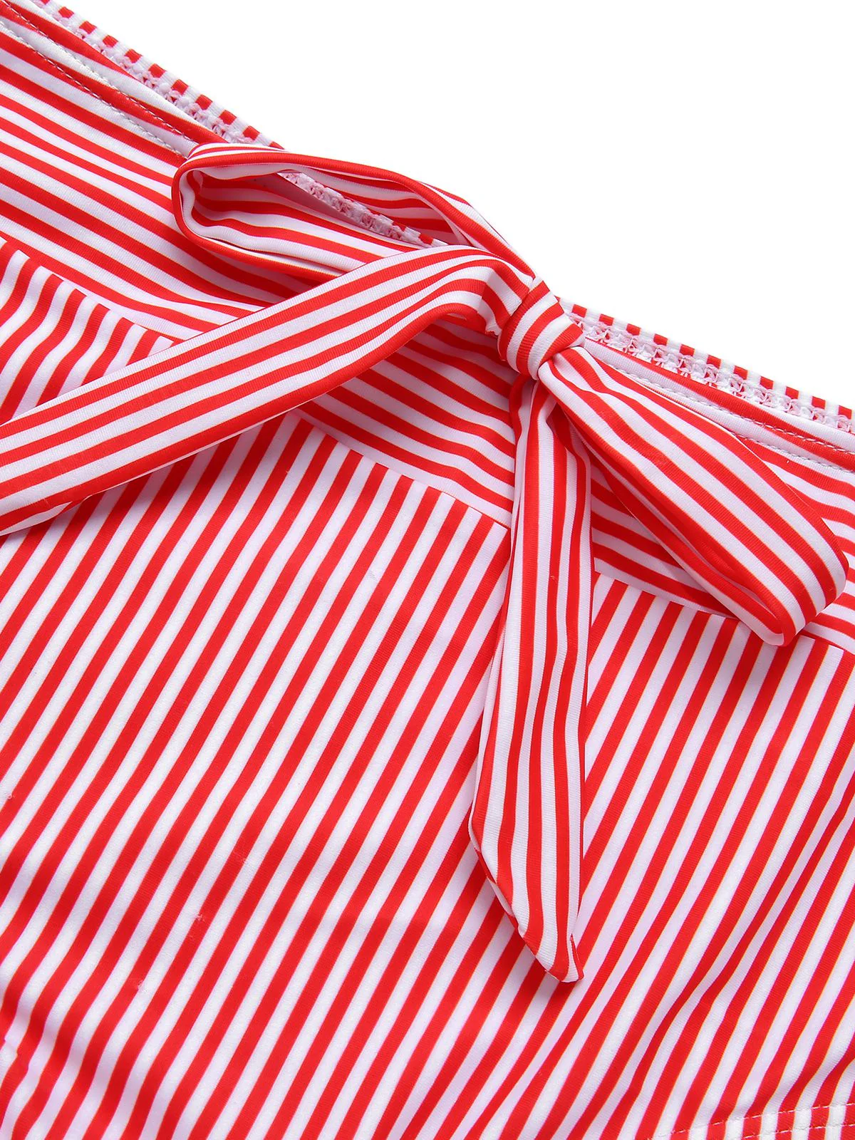Red & White 1930s Striped Knot Halter Swimsuit - Image 4