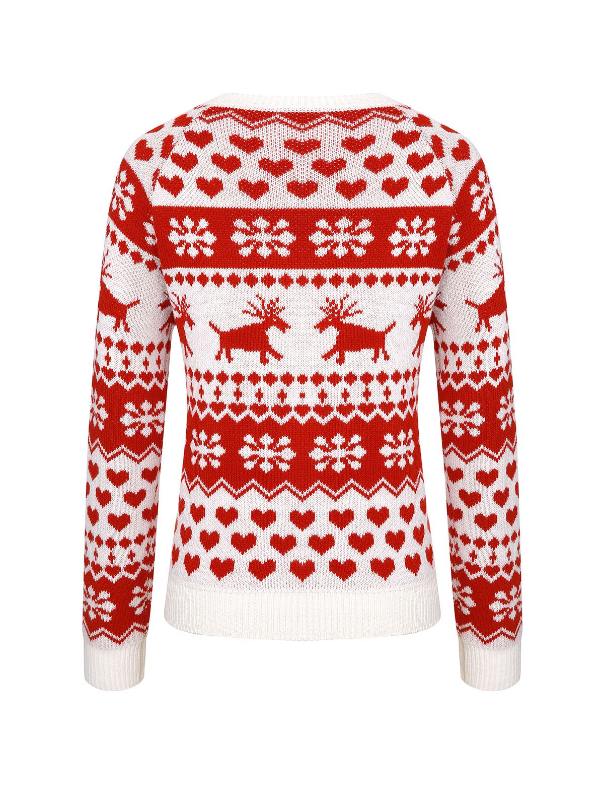 Red&White 1940s Christmas Elk Pullover Sweater - Image 2