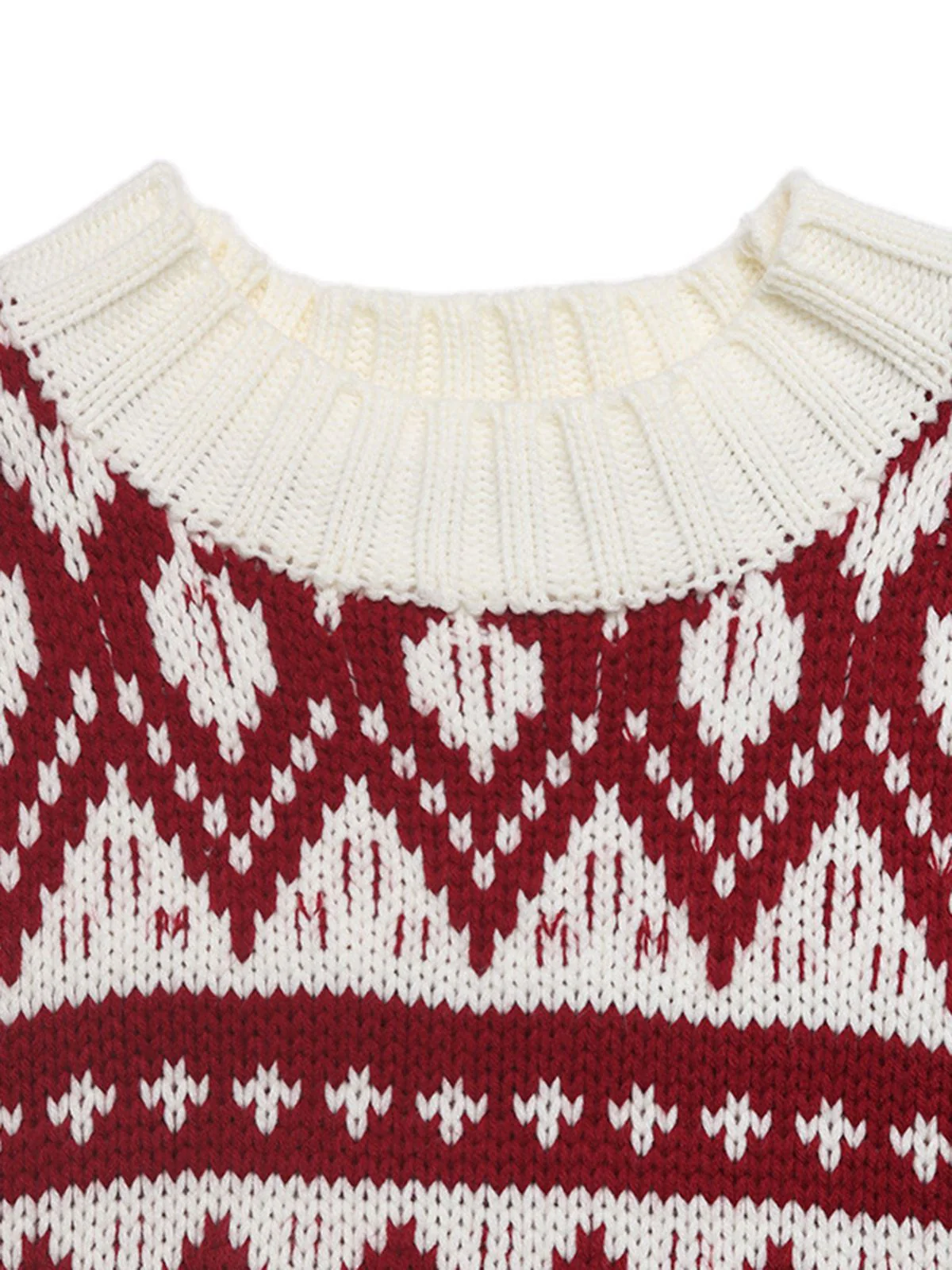 Red & White 1950s Christmas Fair Isle Knit Sweater - Image 5