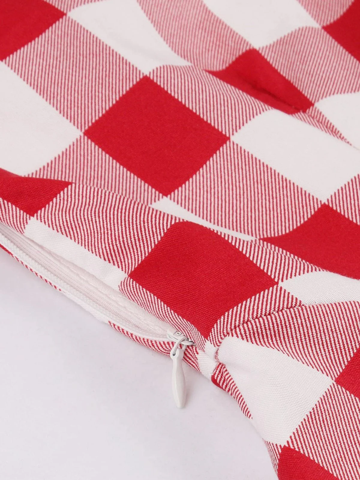 Red White 1950s Pockets Plaid Dress - Image 3