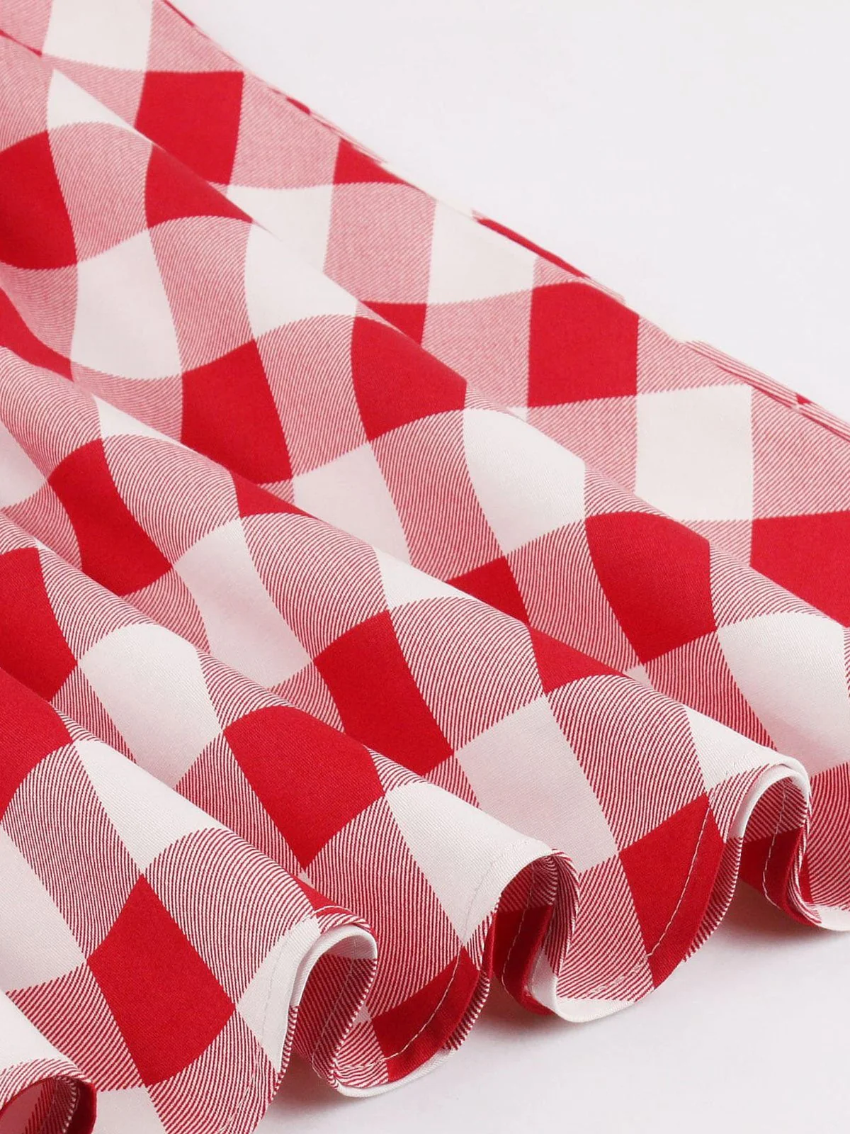 Red White 1950s Pockets Plaid Dress - Image 4