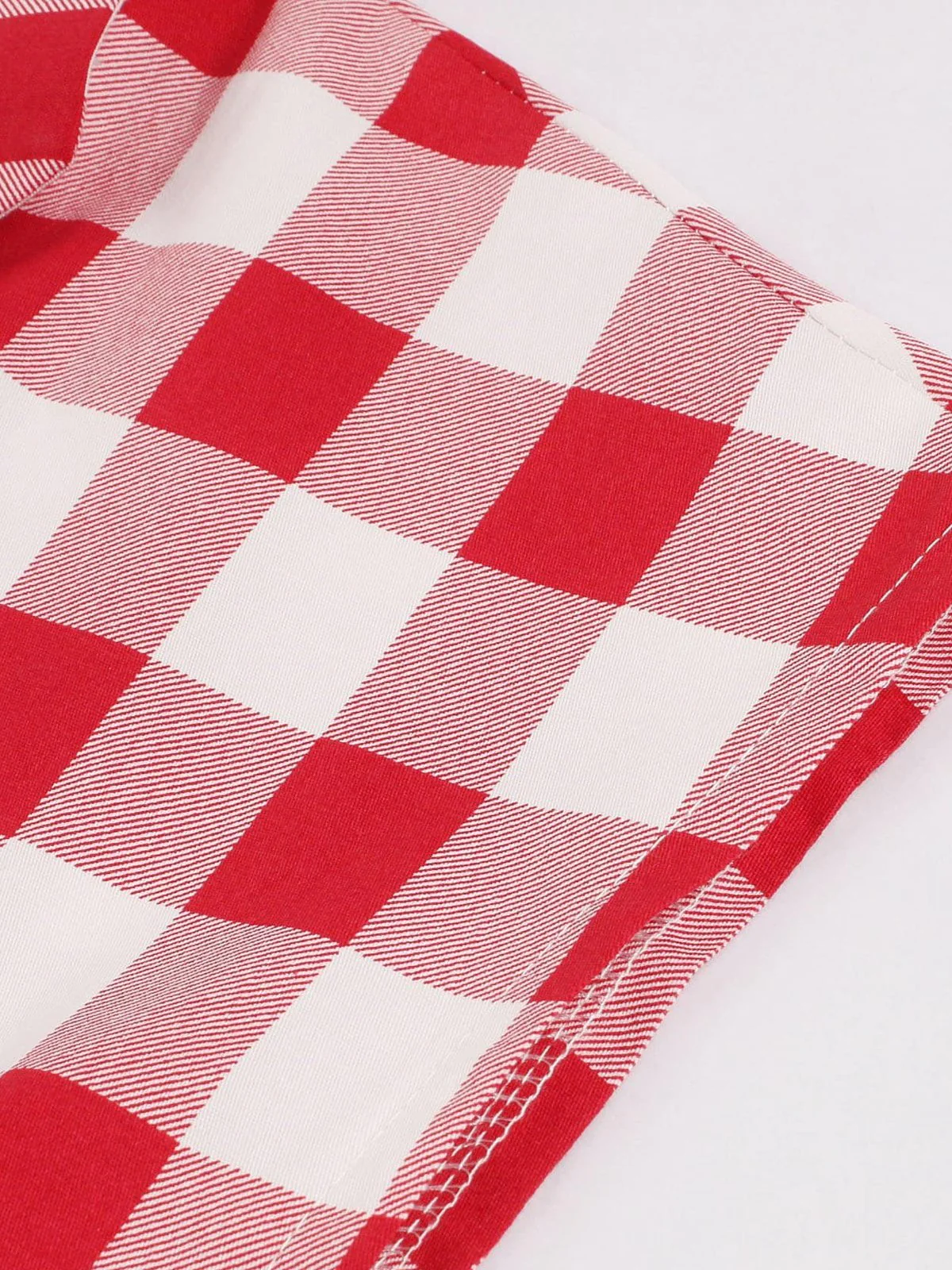 Red White 1950s Pockets Plaid Dress - Image 5