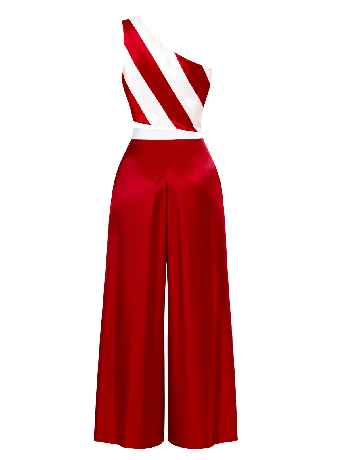 Red & White 1960s One-Shoulder Stripes Jumpsuit - Image 3