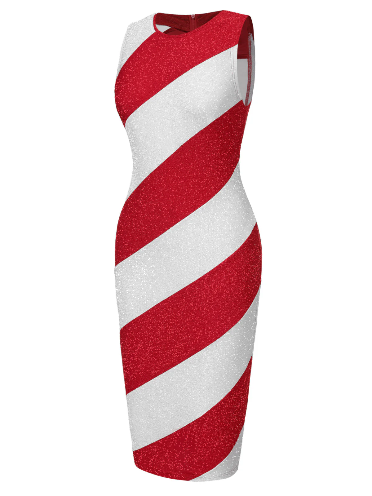Red&White 1960s Pinstriped Pencil Dress - Image 3