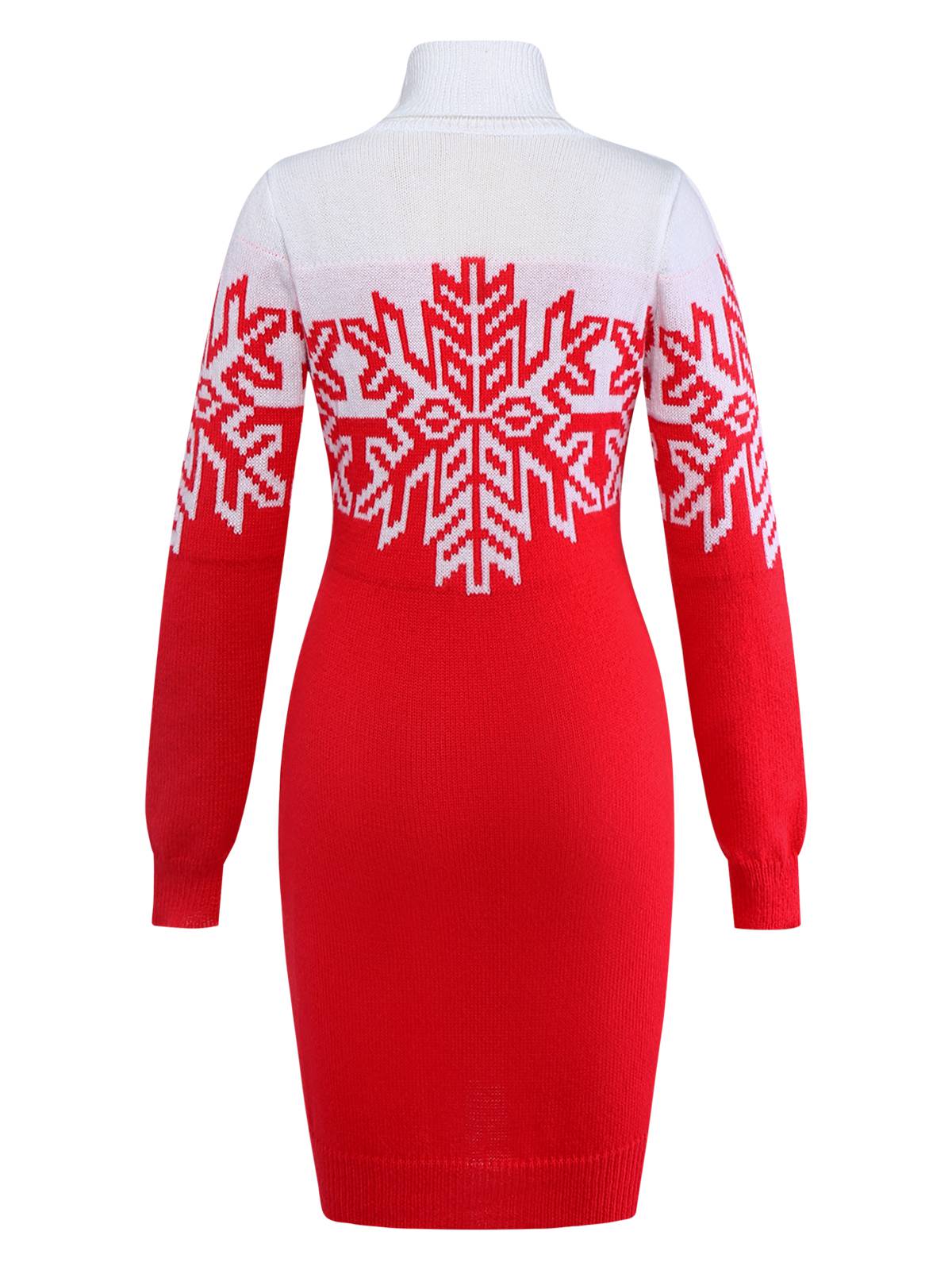Red & White 1960s Snowflake Turtleneck Sweater Dress - Image 3
