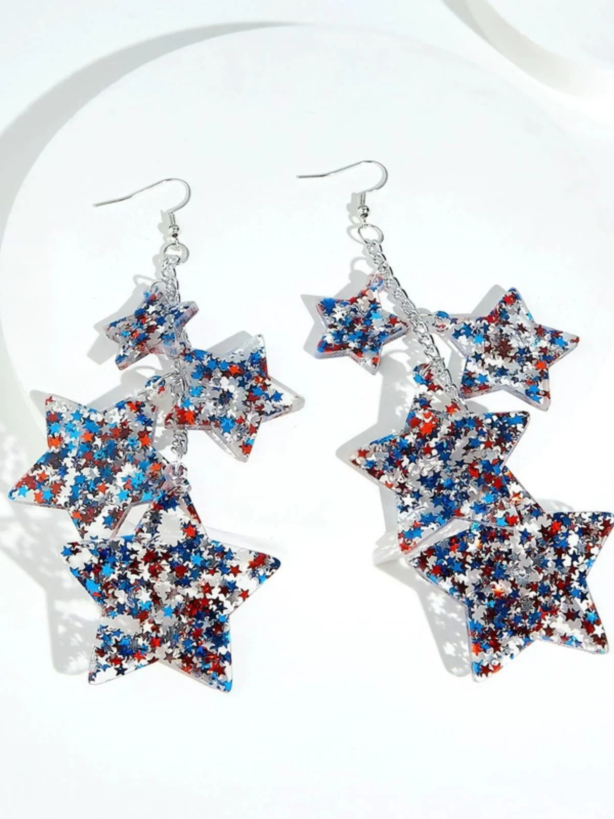 Red White Blue Stars Dangle Earrings - Image 2