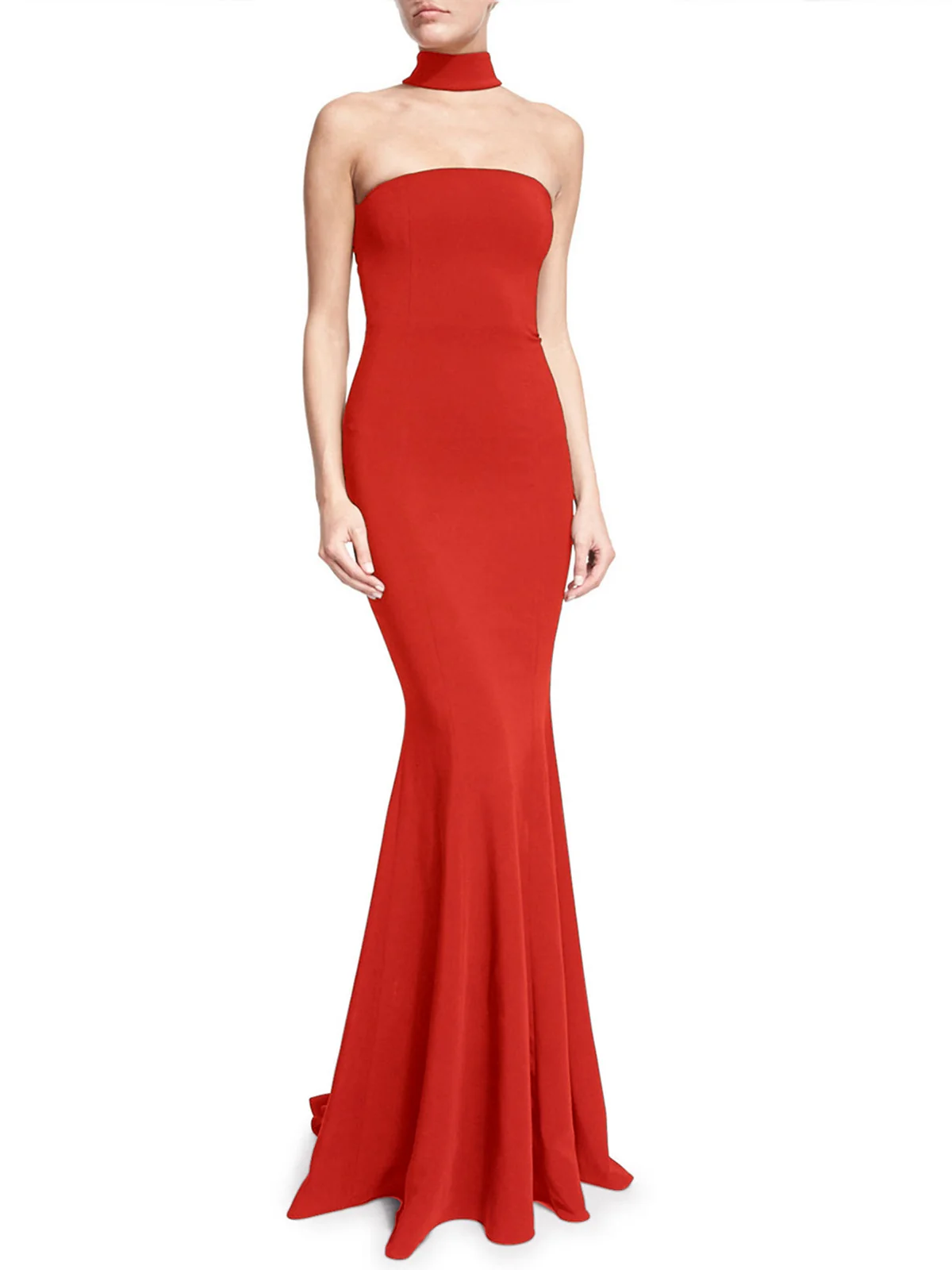 Retro 1930s Solid Halter Mermaid Dress - Image 3