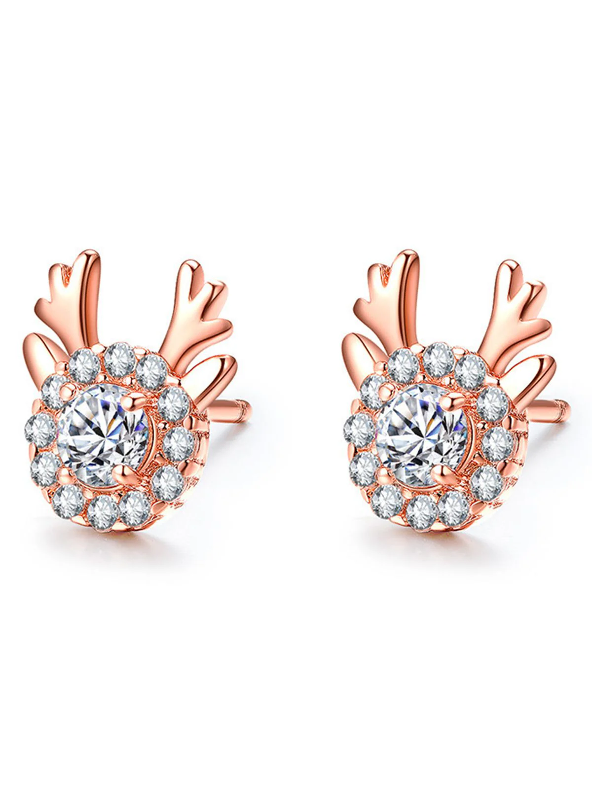 Retro Antlers Zircon Alloy Ear Studs - Image 2